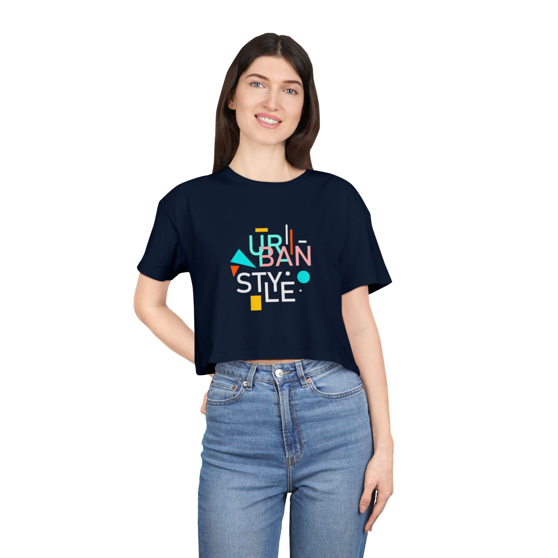 Urban Style Crop Tee — Retro Geometric Women's Graphic Top