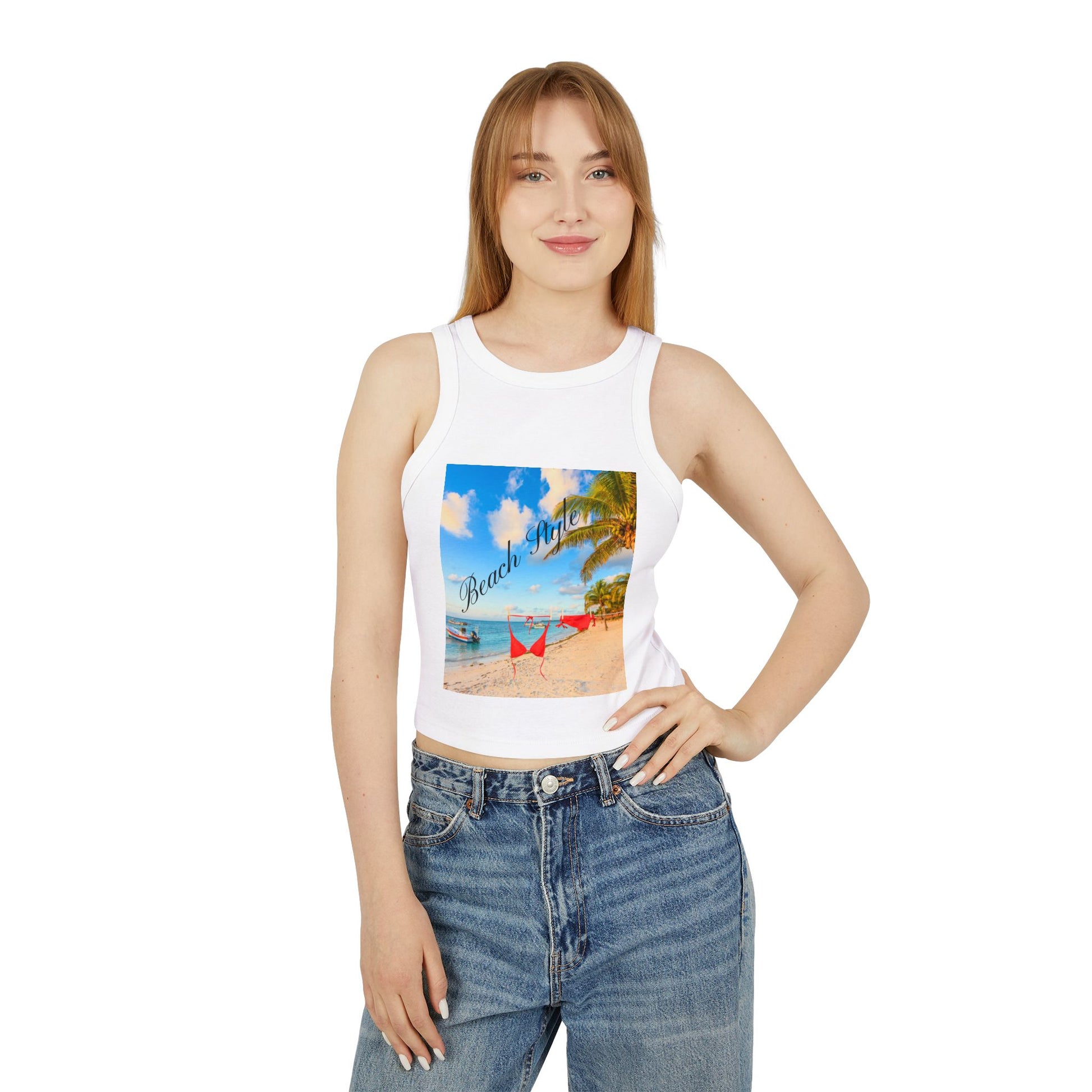 Beach Vibes Racer Tank Top — 'Beach Mode' Tropical Summer Crop