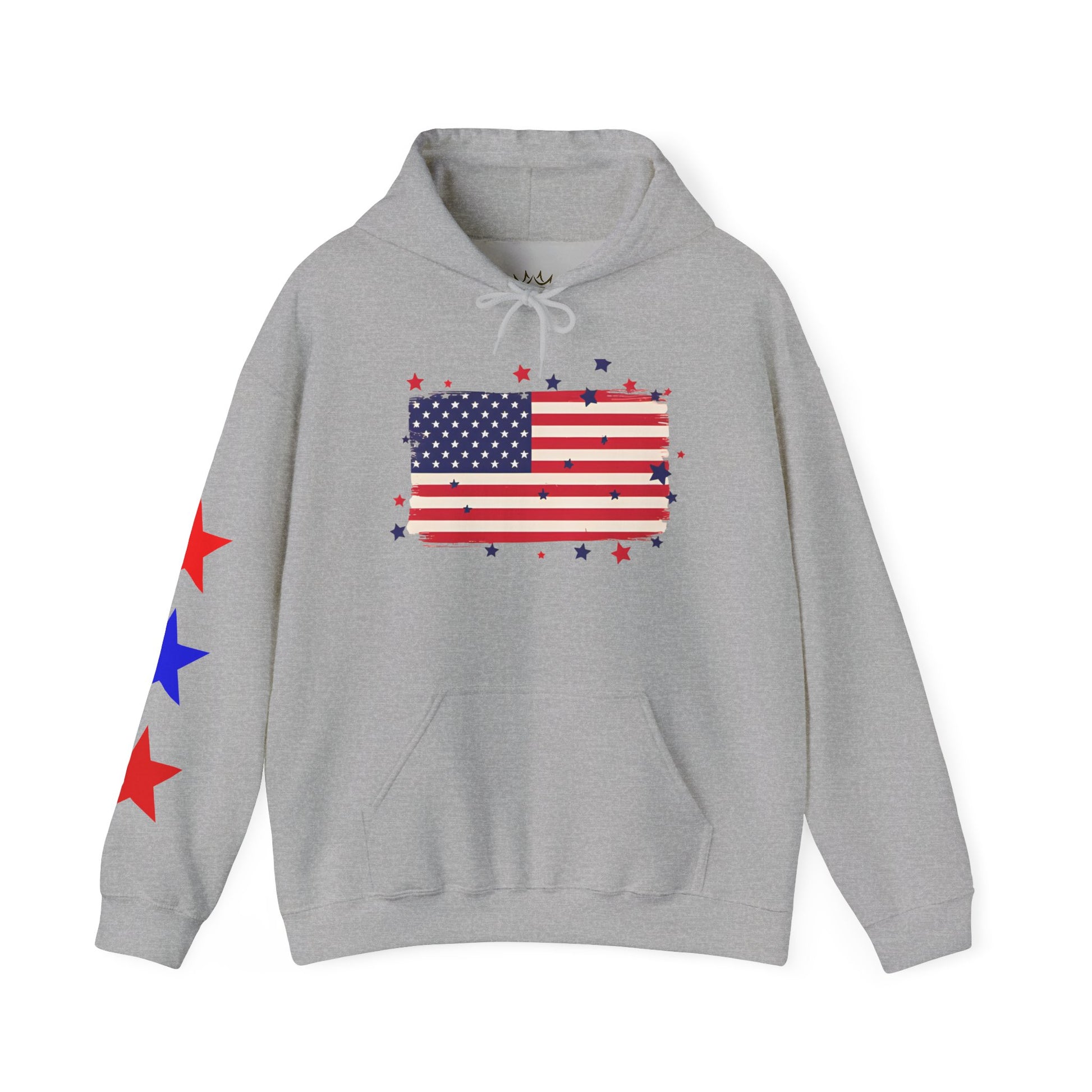 Patriotic Hooded Sweatshirt with Flag and Stars