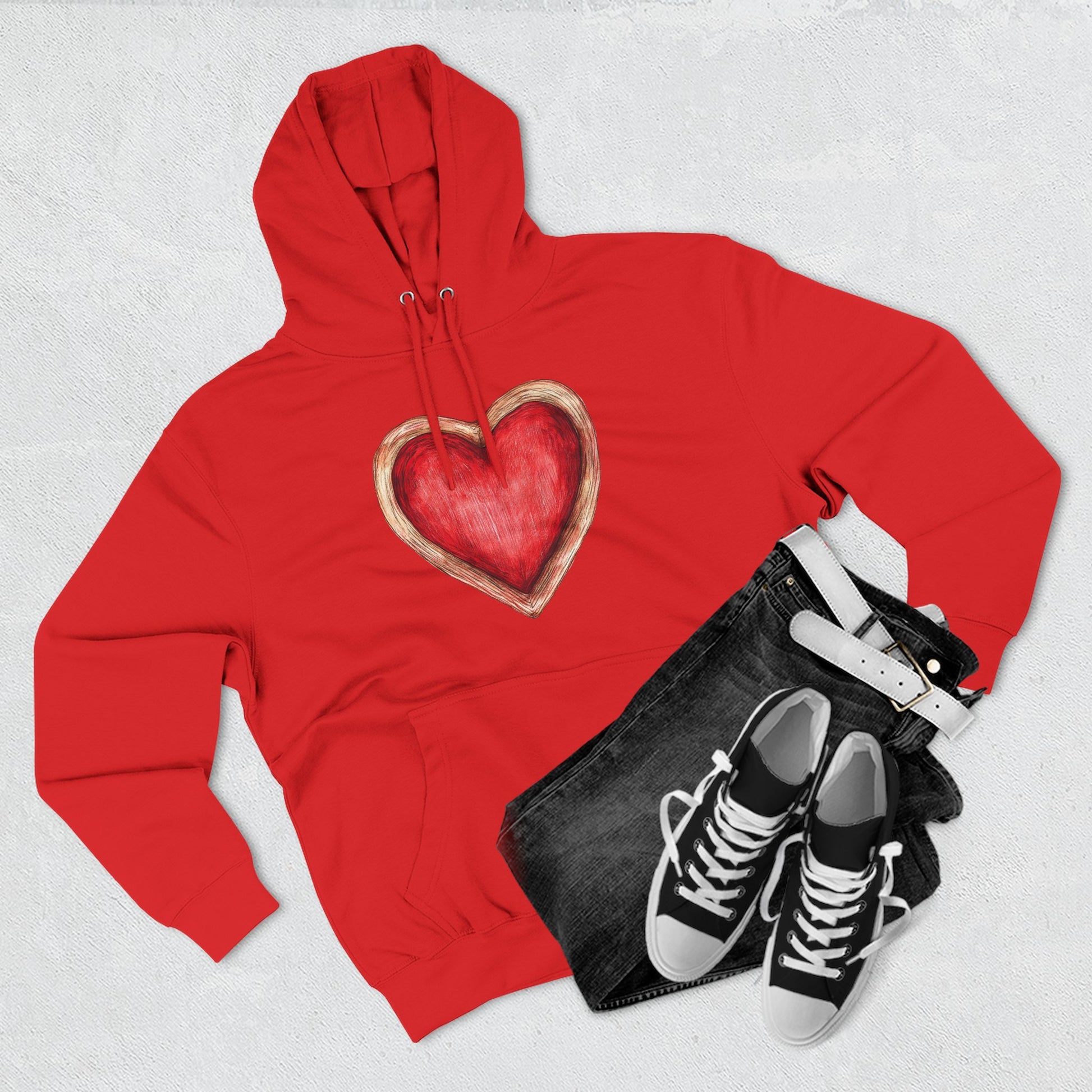 Heart Watercolor Hoodie — Hand-Painted Red Heart Pullover for Valentine's Day