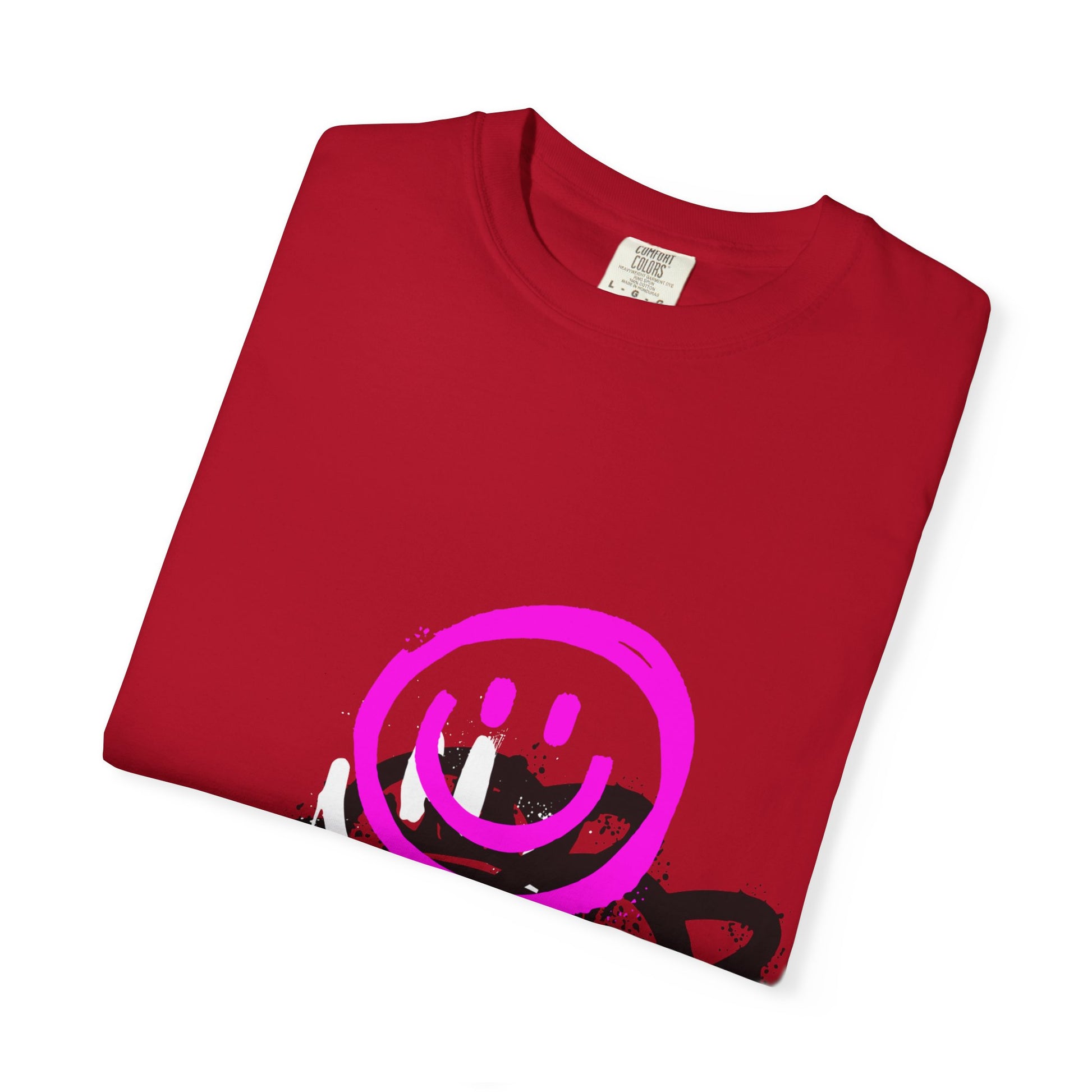 Smiley Graffiti T-Shirt — Neon Pink Drip Streetwear Tee