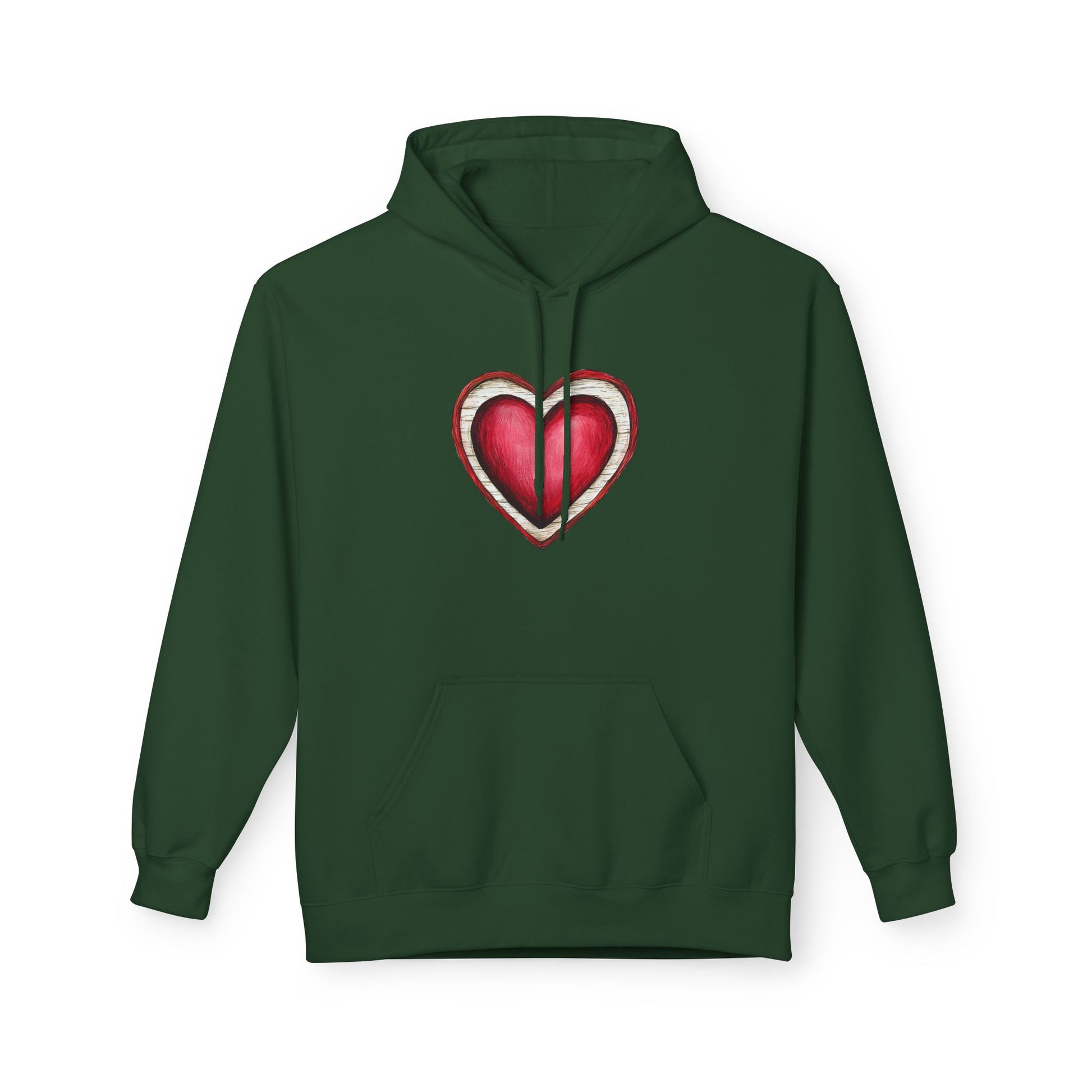 Heart Graphic Hoodie — Vintage Red Heart Chest Design