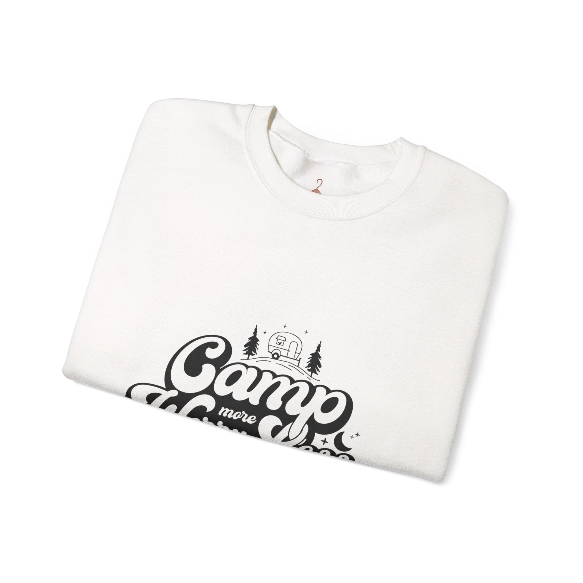 Camp More Worry Less Sweatshirt — Retro Camping Crewneck