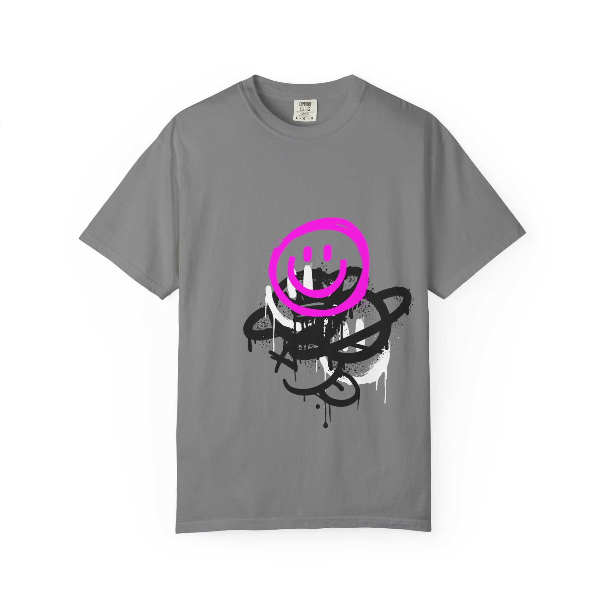 Smiley Graffiti T-Shirt — Neon Pink Drip Streetwear Tee
