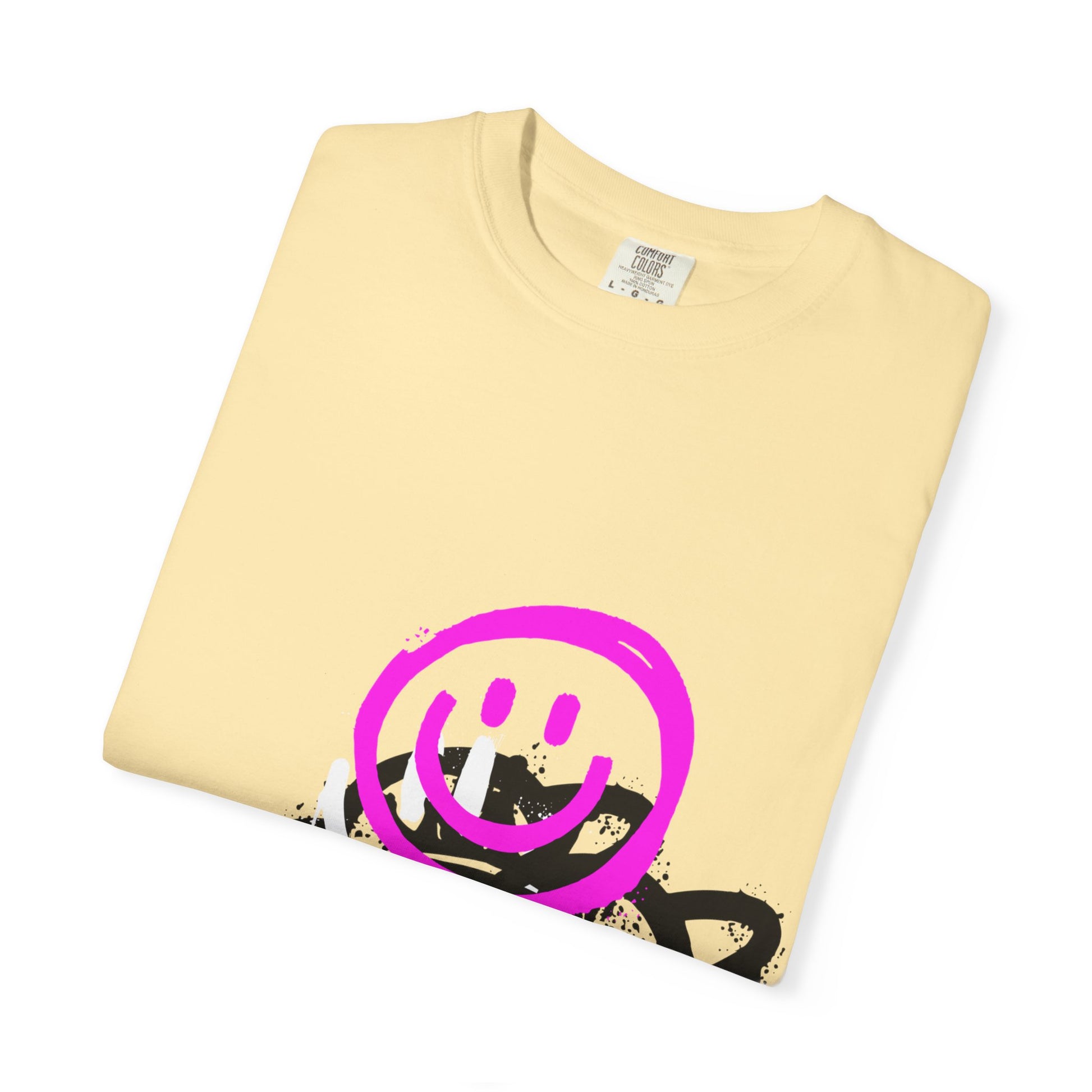 Smiley Graffiti T-Shirt — Neon Pink Drip Streetwear Tee