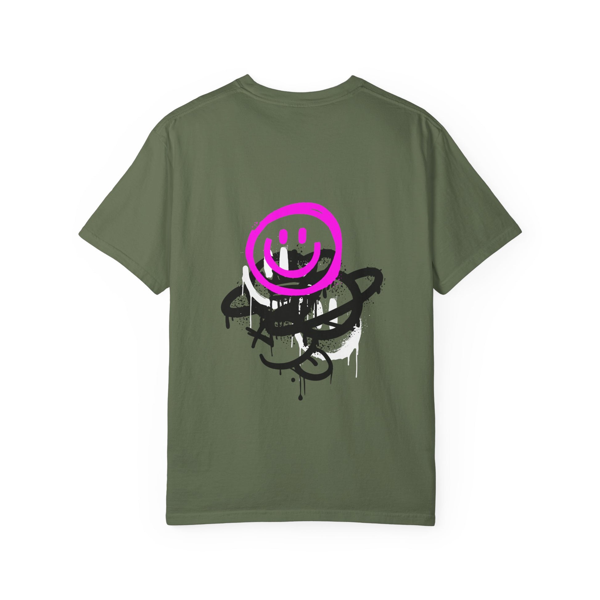 Smiley Graffiti T-Shirt — Neon Pink Drip Streetwear Tee