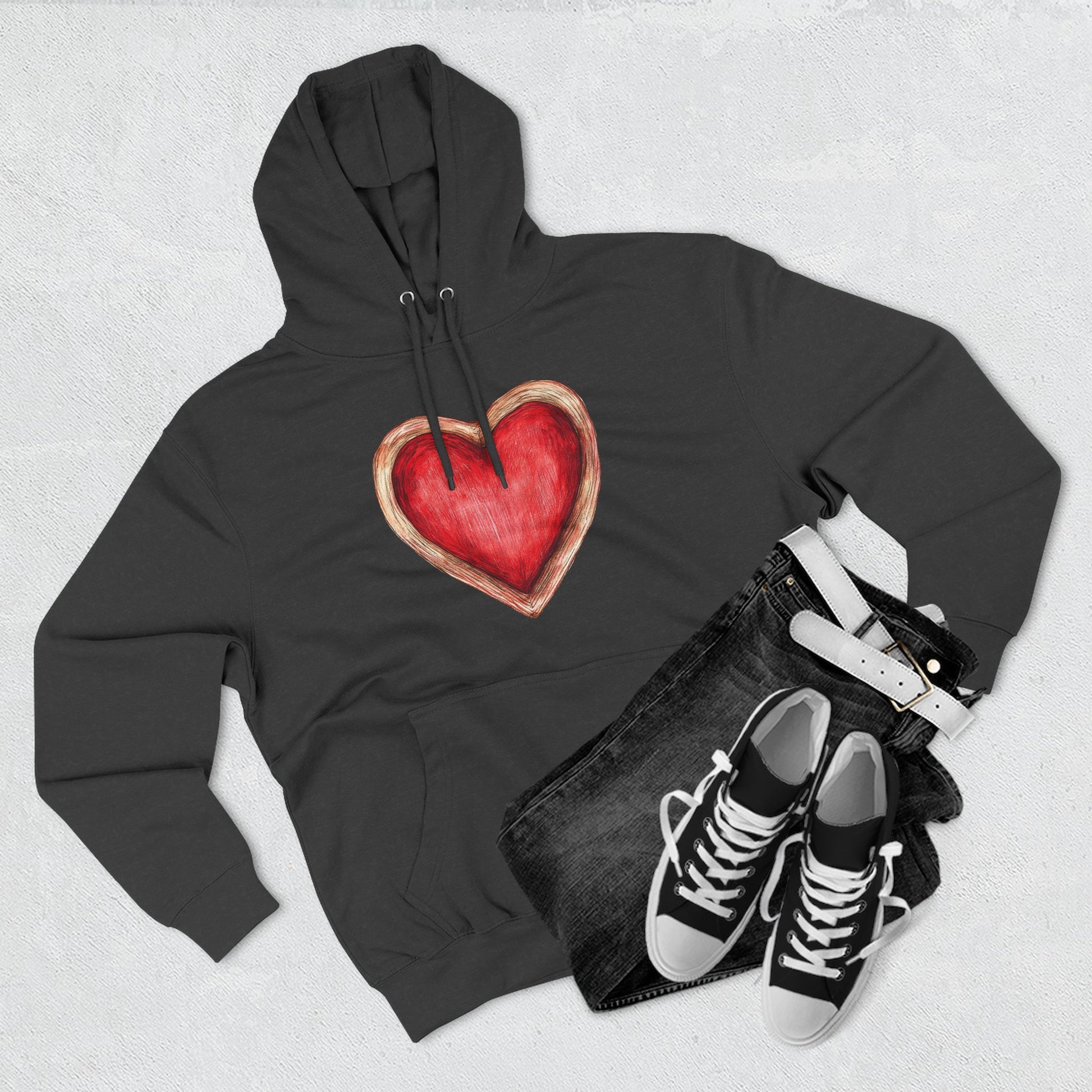 Heart Watercolor Hoodie — Hand-Painted Red Heart Pullover for Valentine's Day