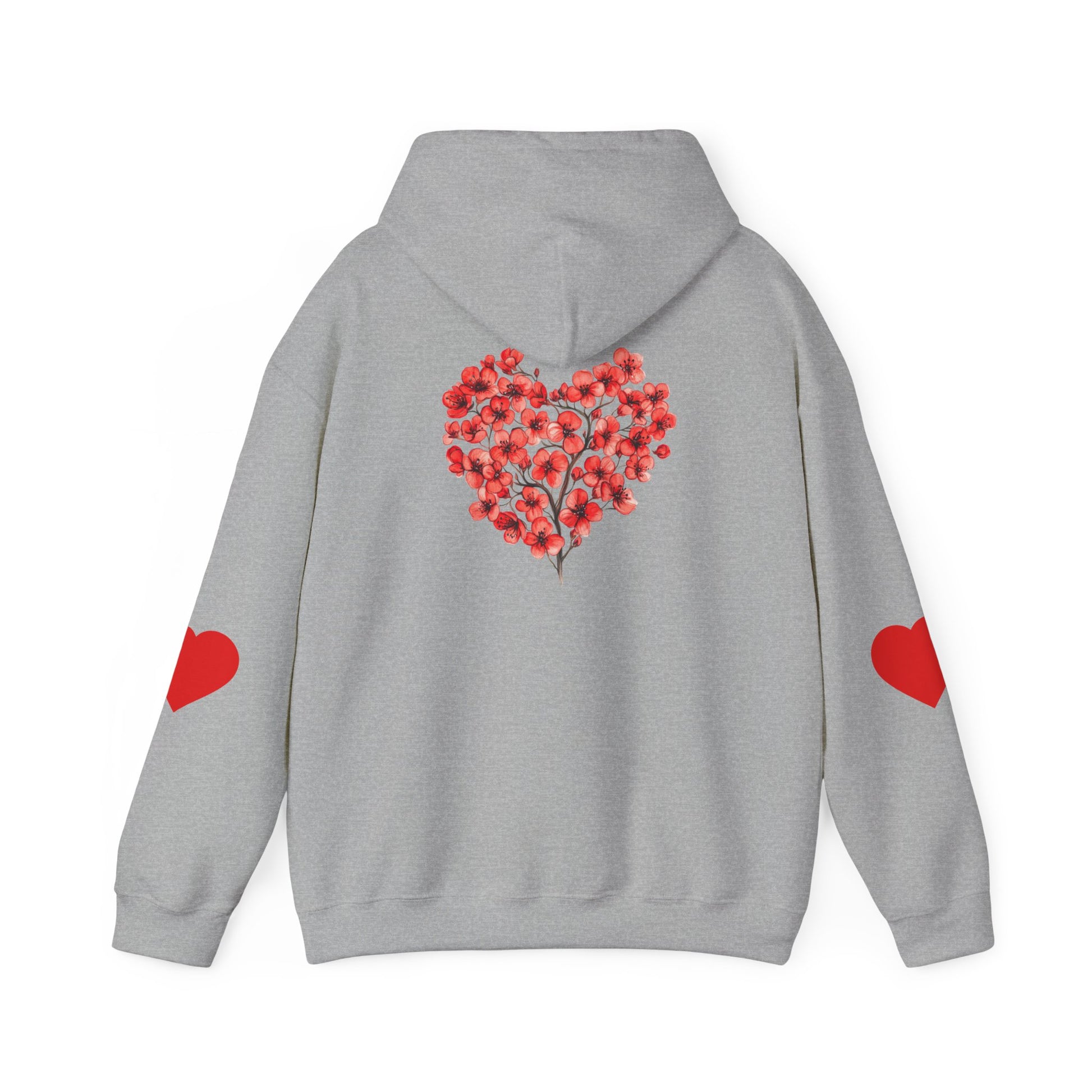 Heart Bouquet Hoodie — Floral Heart Pullover with Elbow Hearts