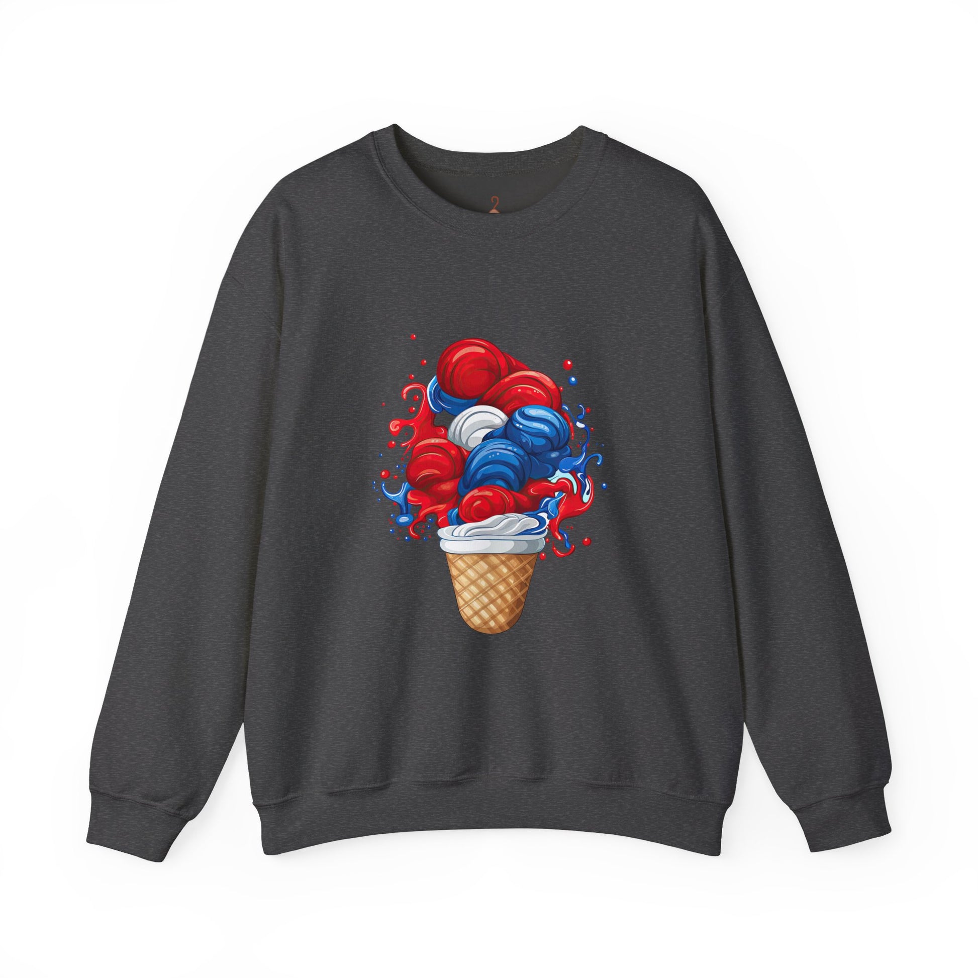 Ice Cream Crewneck Sweatshirt — Red White & Blue Swirl Cone Graphic