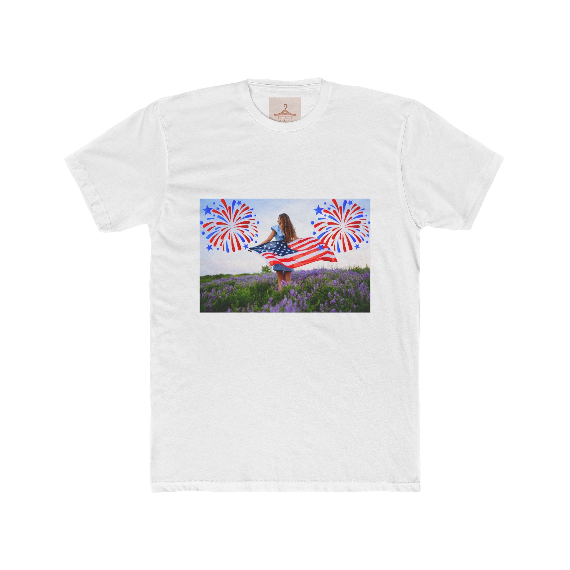 American Flag Fireworks Tee — Patriotic 4th of July Cotton Crew Shirt