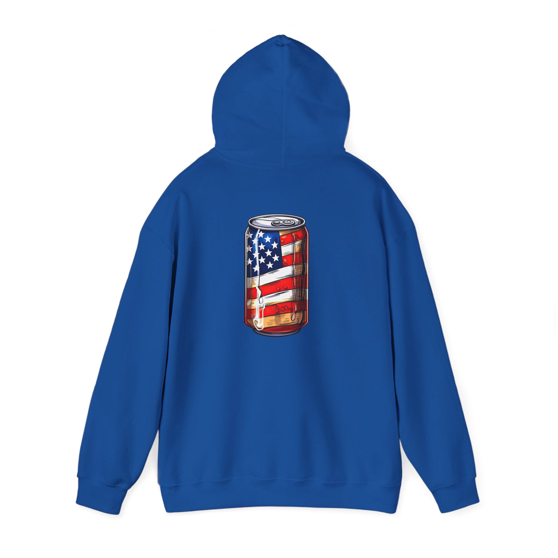 American Flag Soda Can Hoodie — Patriotic Vintage Beverage Graphic Sweatshirt