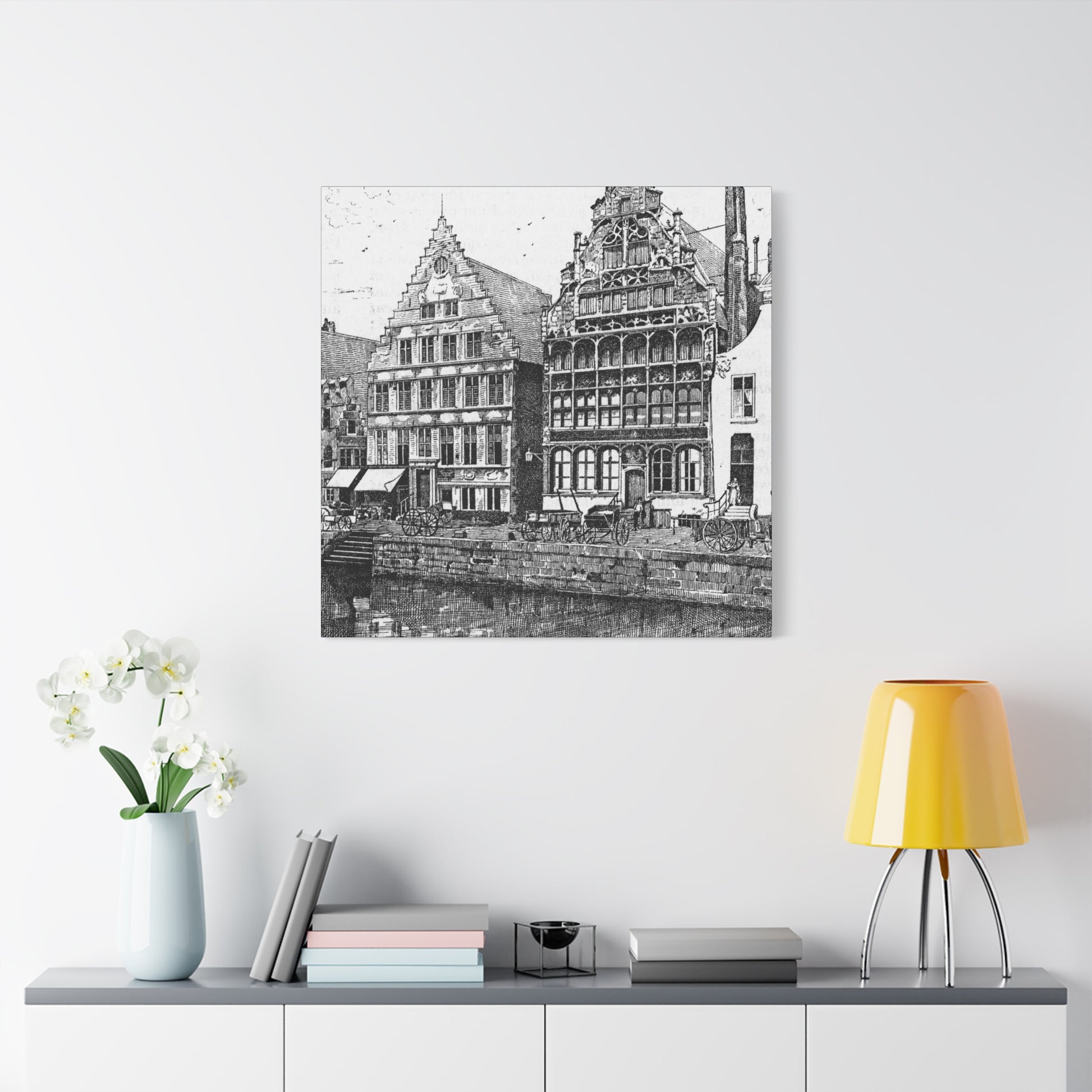 Artistic Matte Canvas Wall Art, Black and White Building Print, Home Decor