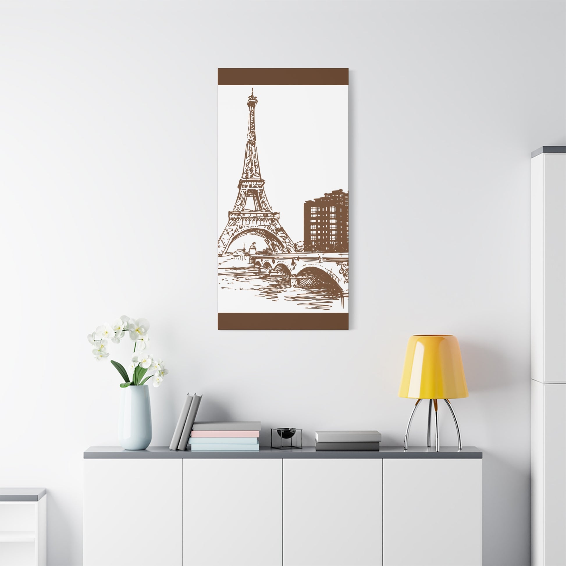 Parisian Dreams Canvas Print, Eiffel Tower Wall Art, Brown Sketch Decor