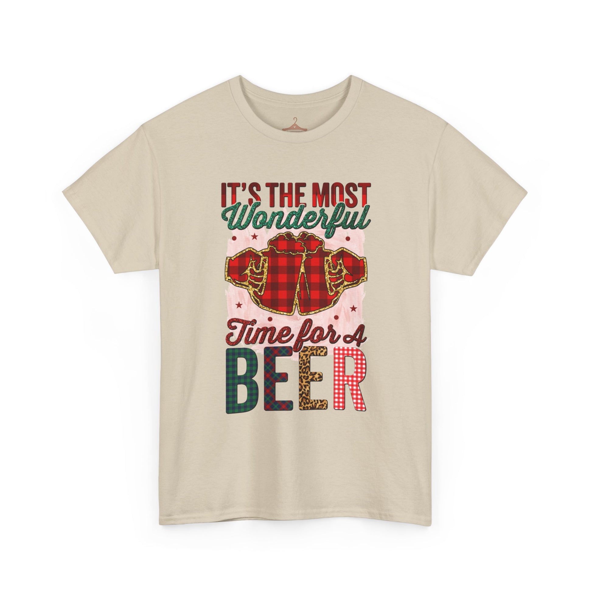 Holiday Beer T‑Shirt – "It's the Most Wonderful Time for a Beer" Plaid Santa Tee