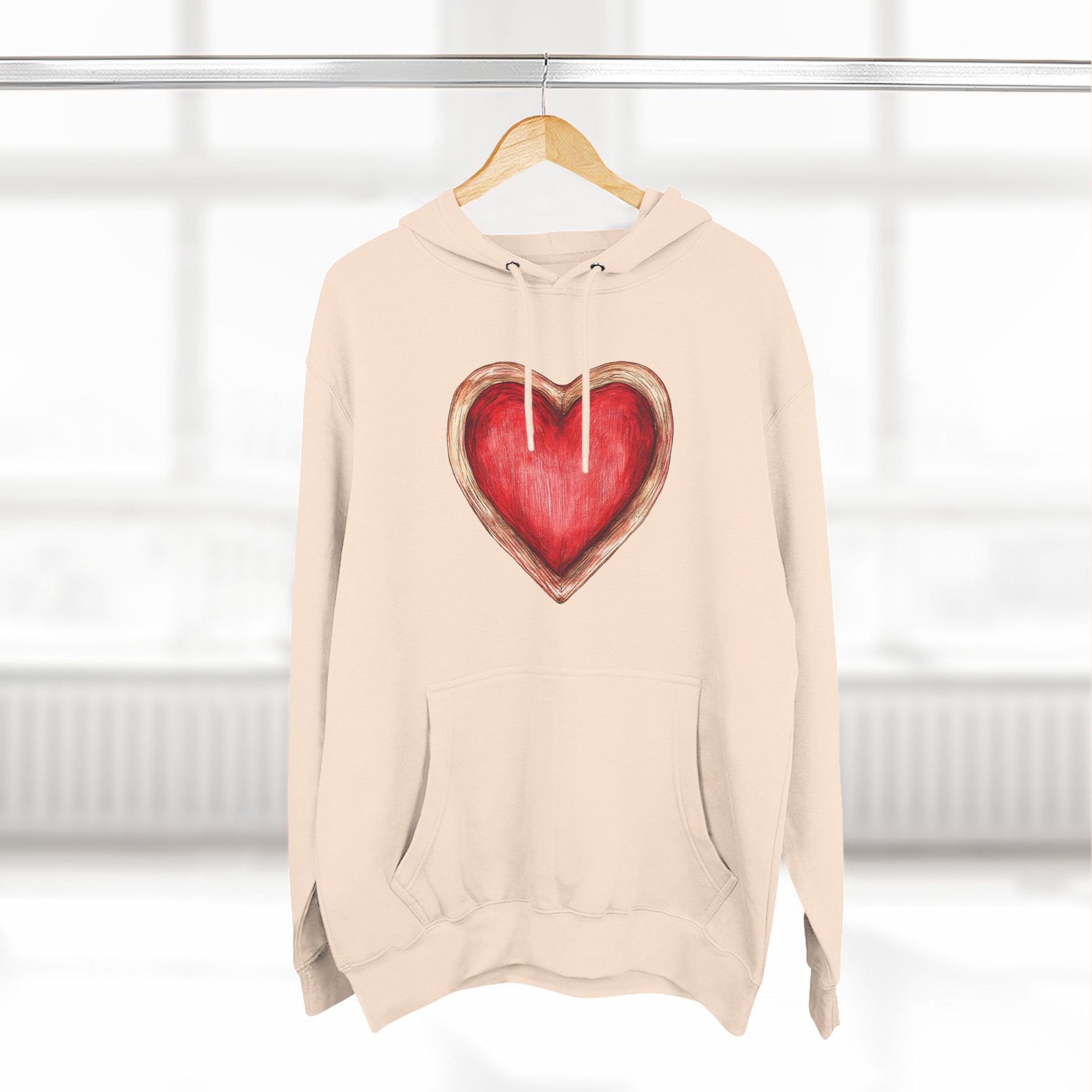 Heart Watercolor Hoodie — Hand-Painted Red Heart Pullover for Valentine's Day