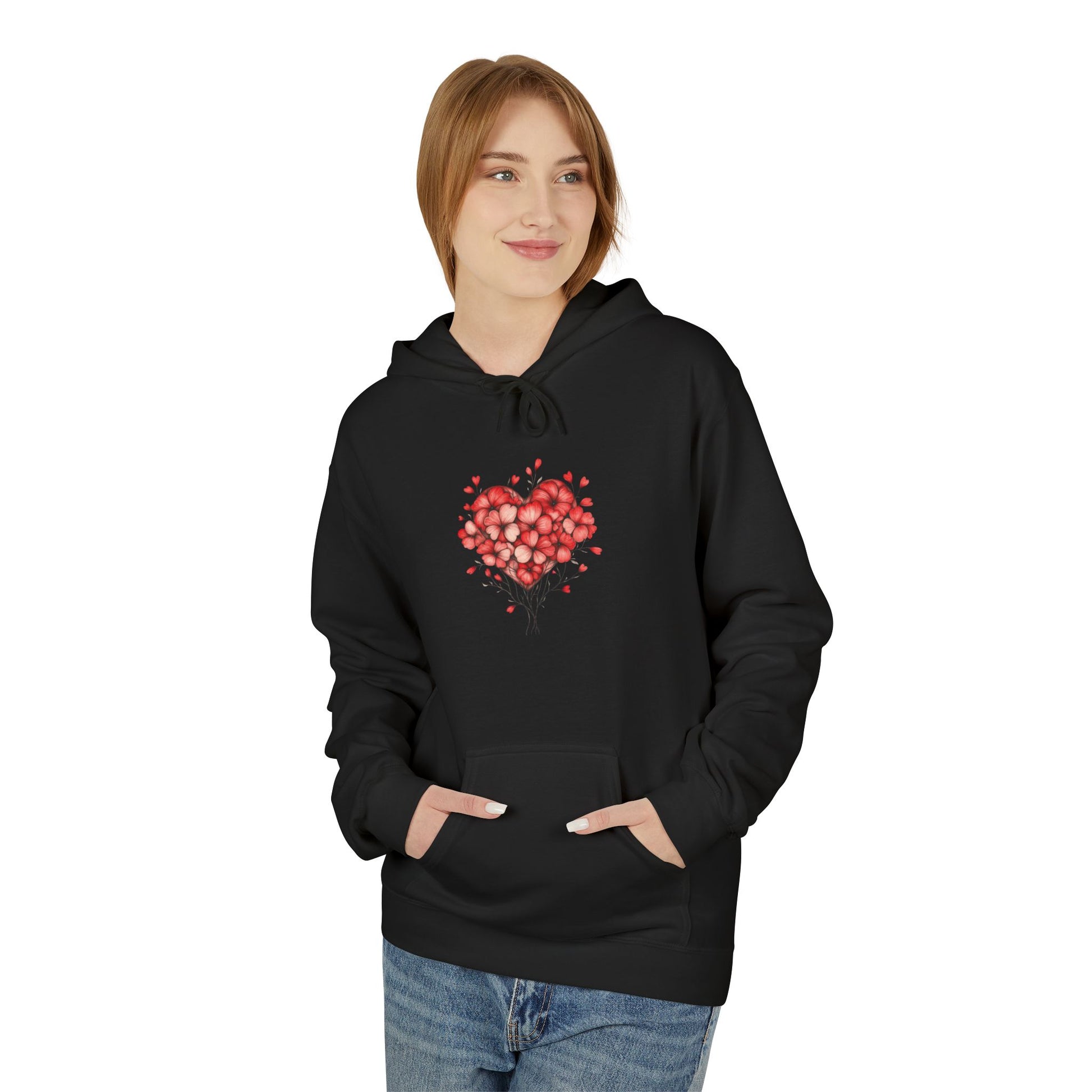 Rose Petal Heart Hoodie — Romantic Floral Valentine’s Day Sweatshirt