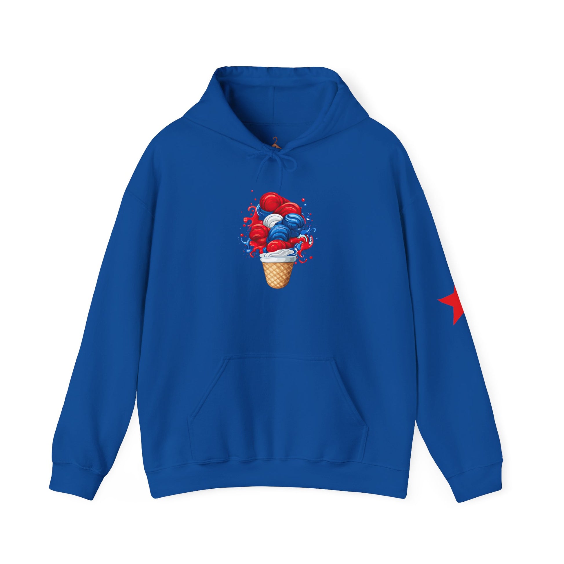 Ice Cream Cone Hoodie — Red, White & Blue Swirl Patriotic Ice Cream Graphic Hooded Sweatshirt