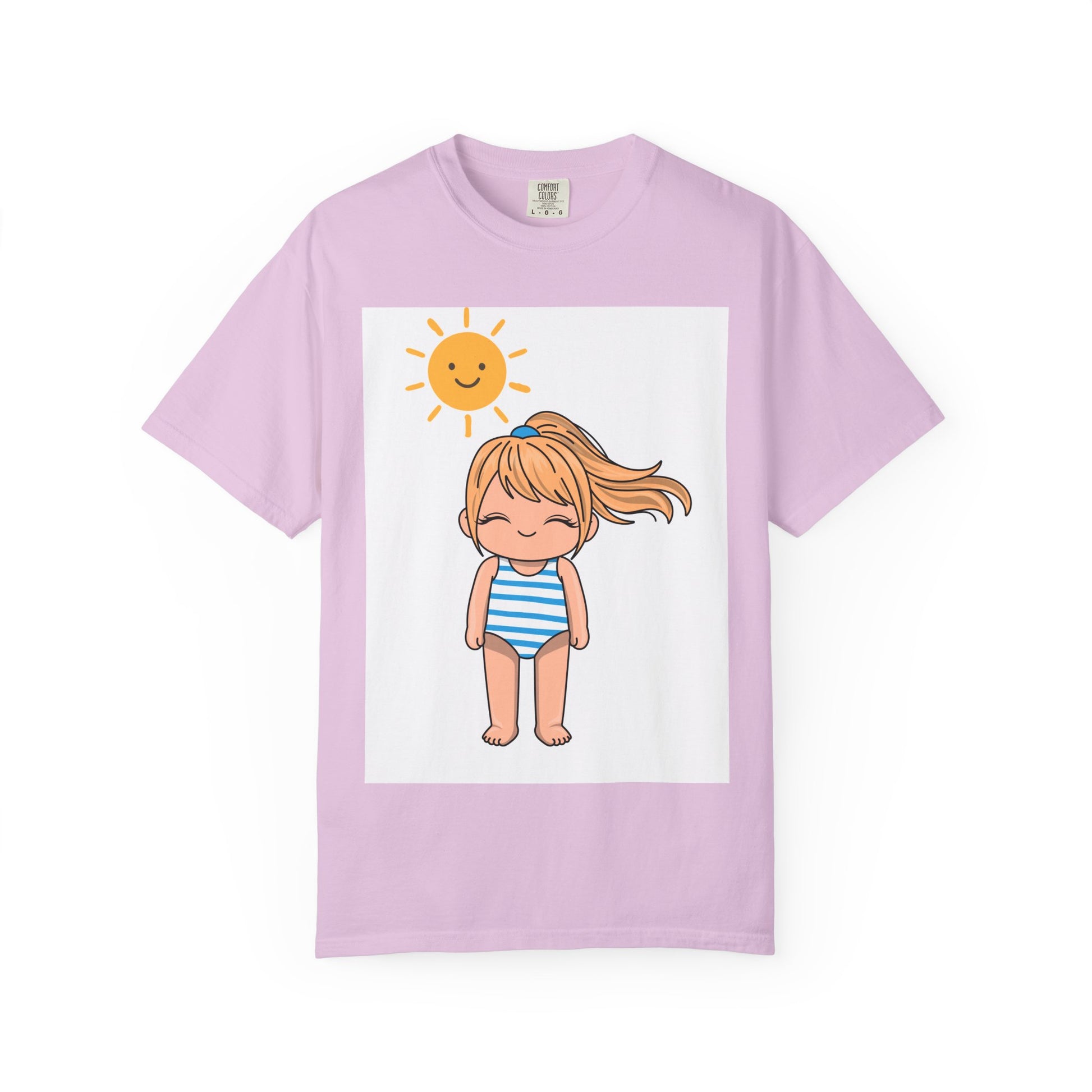 Cute Girl in Swimsuit T-Shirt — Sunny Beach Cartoon Tee