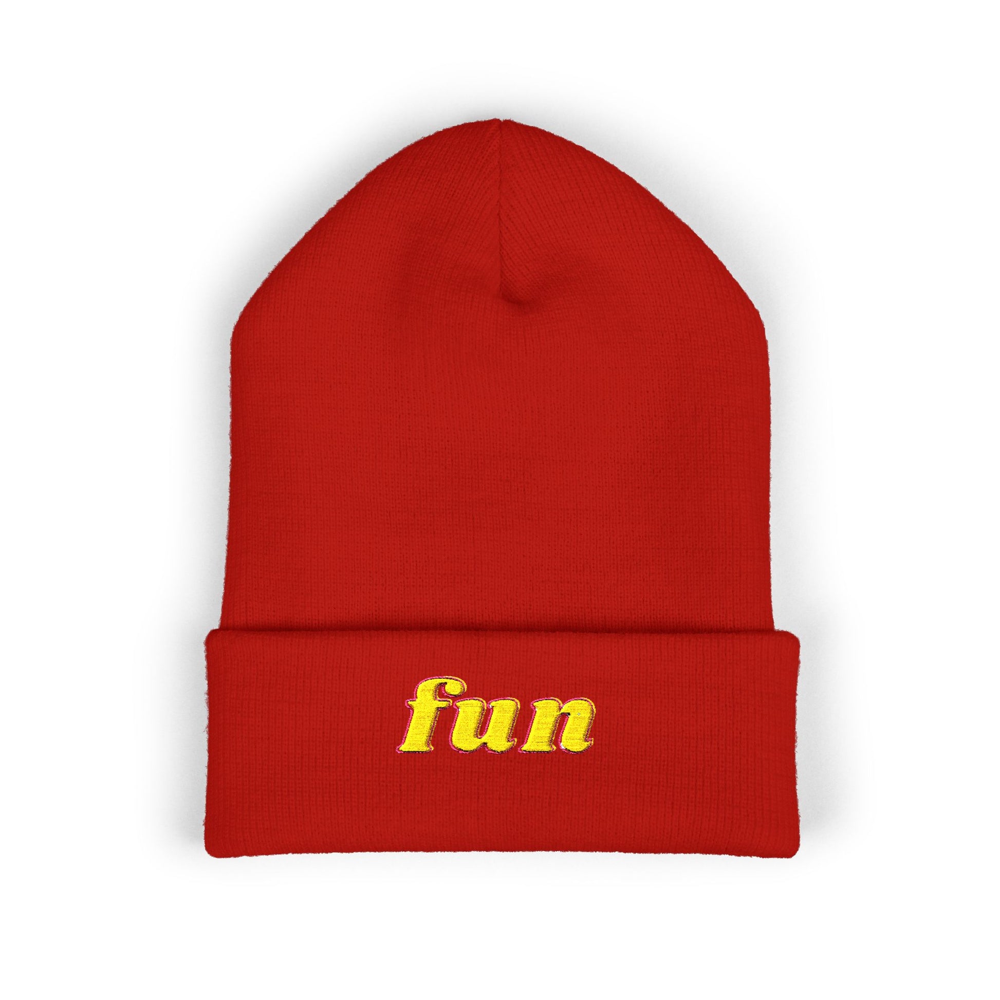 Embroidered "fun" Cuffed Beanie – Cozy Knit Winter Hat