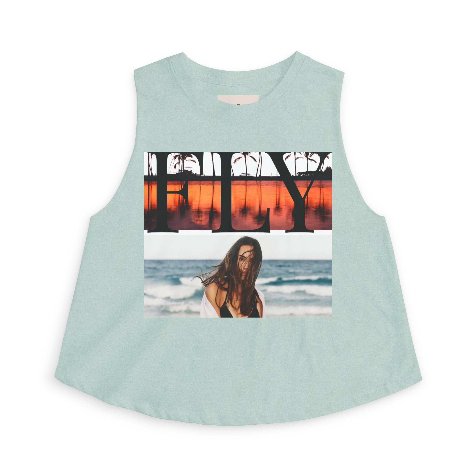 Beach Sunset Photo Crop Top — Women’s Coastal Graphic Tank