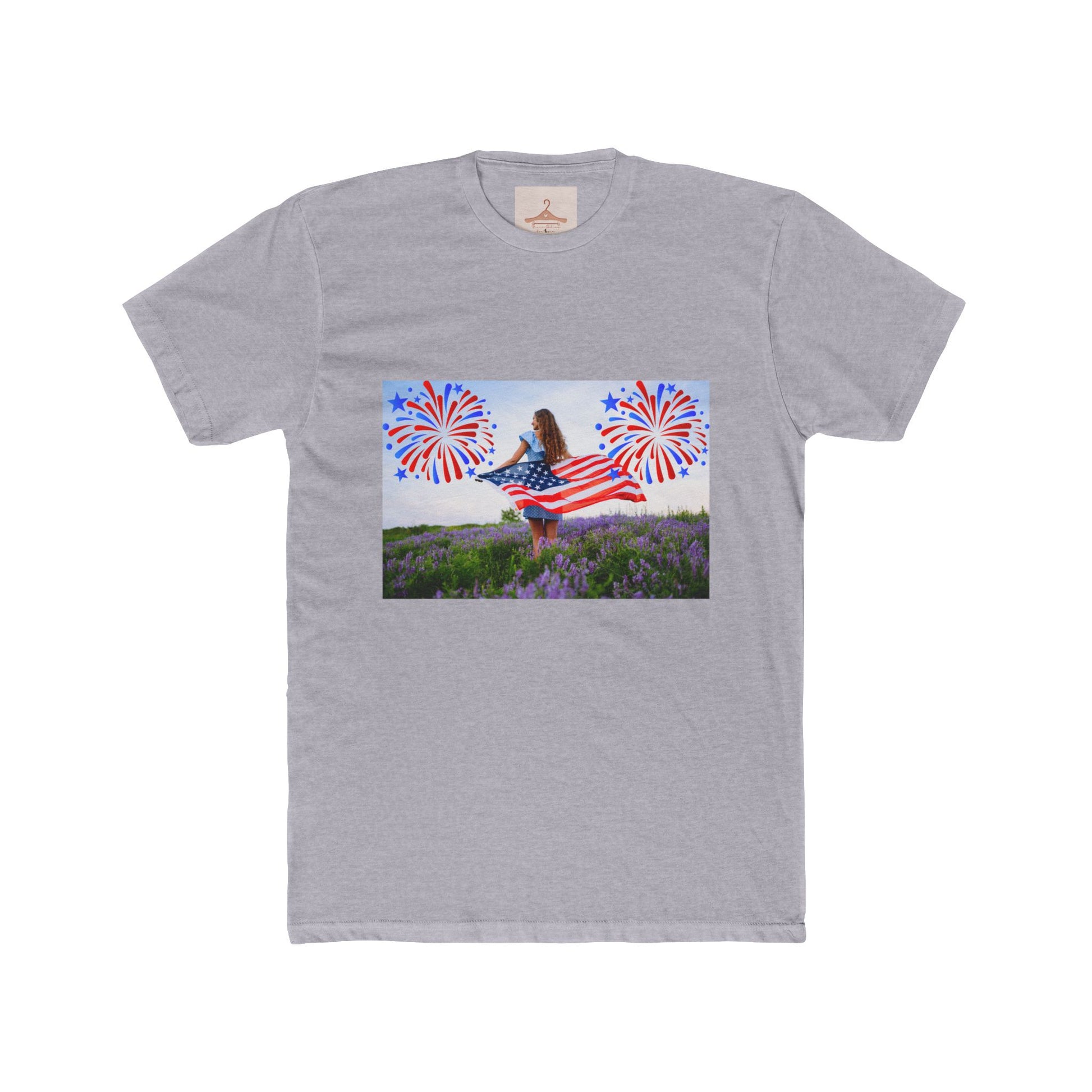 American Flag Fireworks Tee — Patriotic 4th of July Cotton Crew Shirt