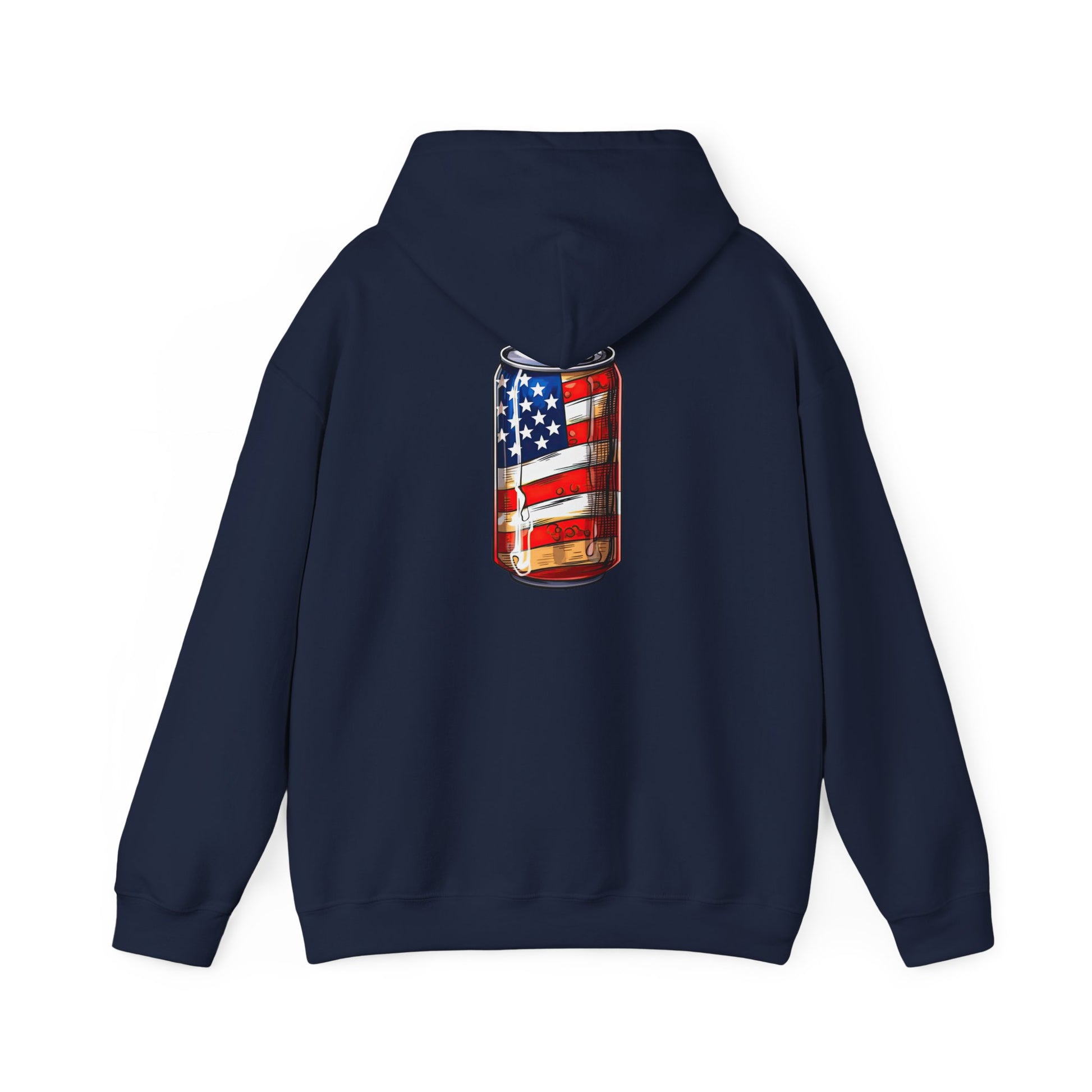 American Flag Soda Can Hoodie — Patriotic Vintage Beverage Graphic Sweatshirt
