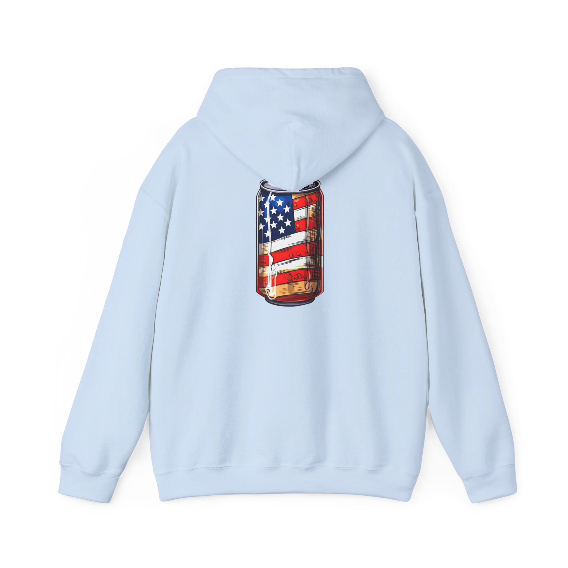 American Flag Soda Can Hoodie — Patriotic Vintage Beverage Graphic Sweatshirt