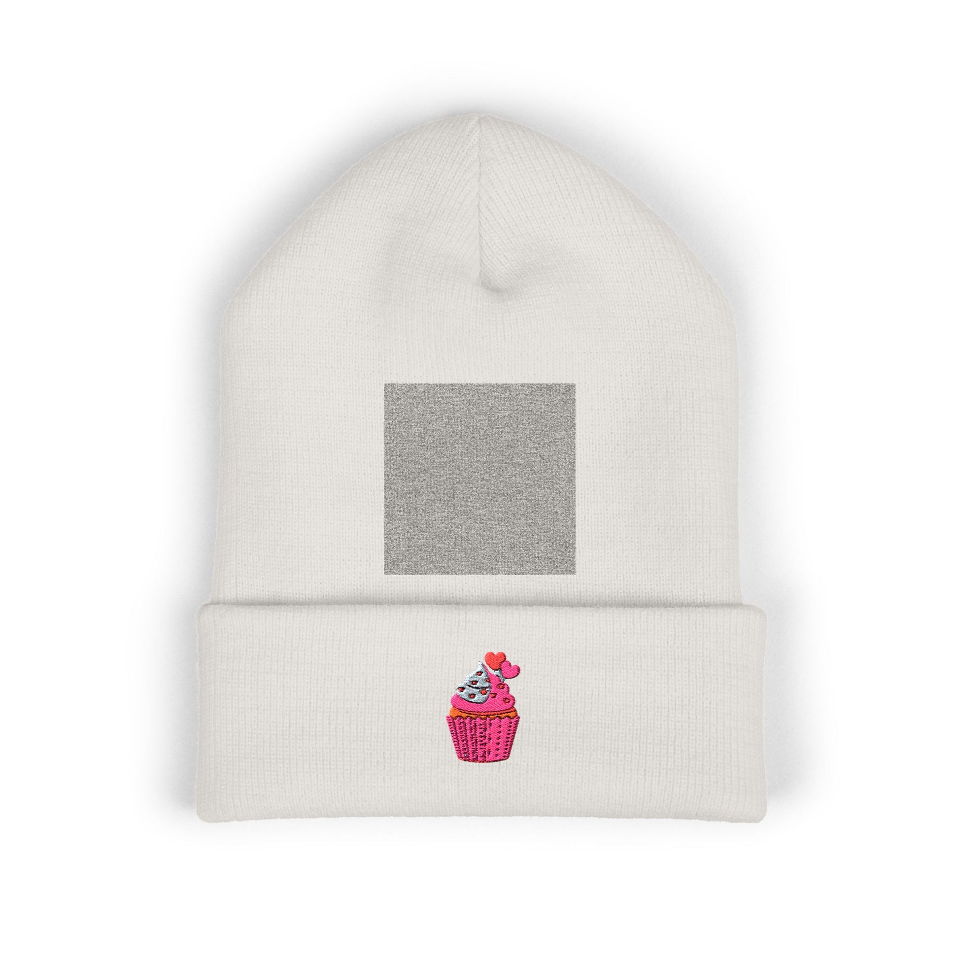 Embroidered Pink Cupcake Cuffed Beanie