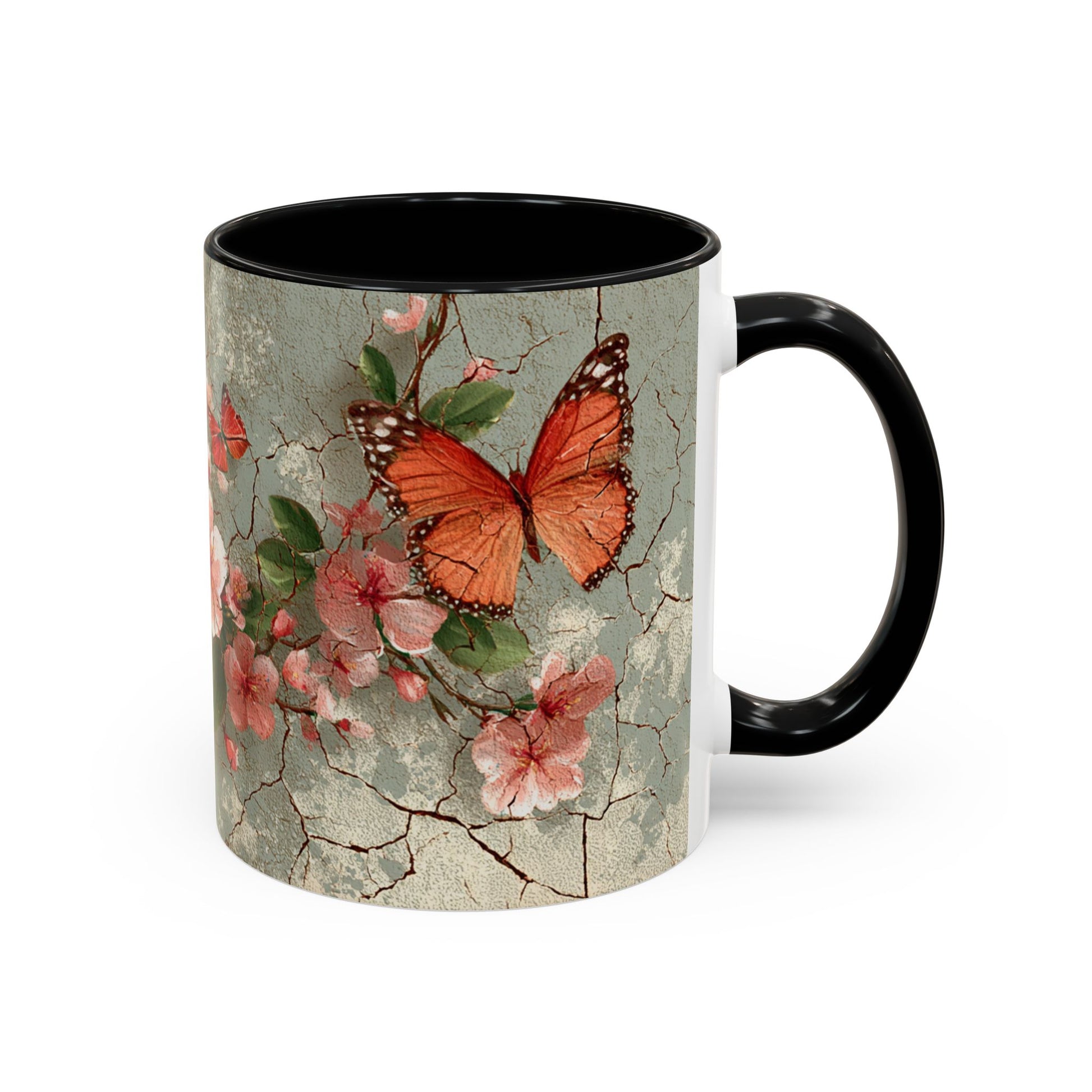 Floral Butterfly Accent Coffee Mug, Spring Gift, Kitchen Decor, Nature Lover Mug, Tea Cup