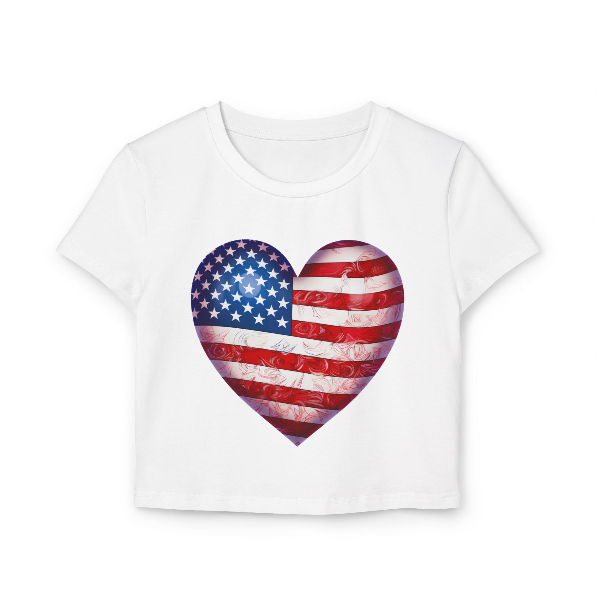 Patriotic Heart Baby Tee — American Flag Graphic Women's Crop Top