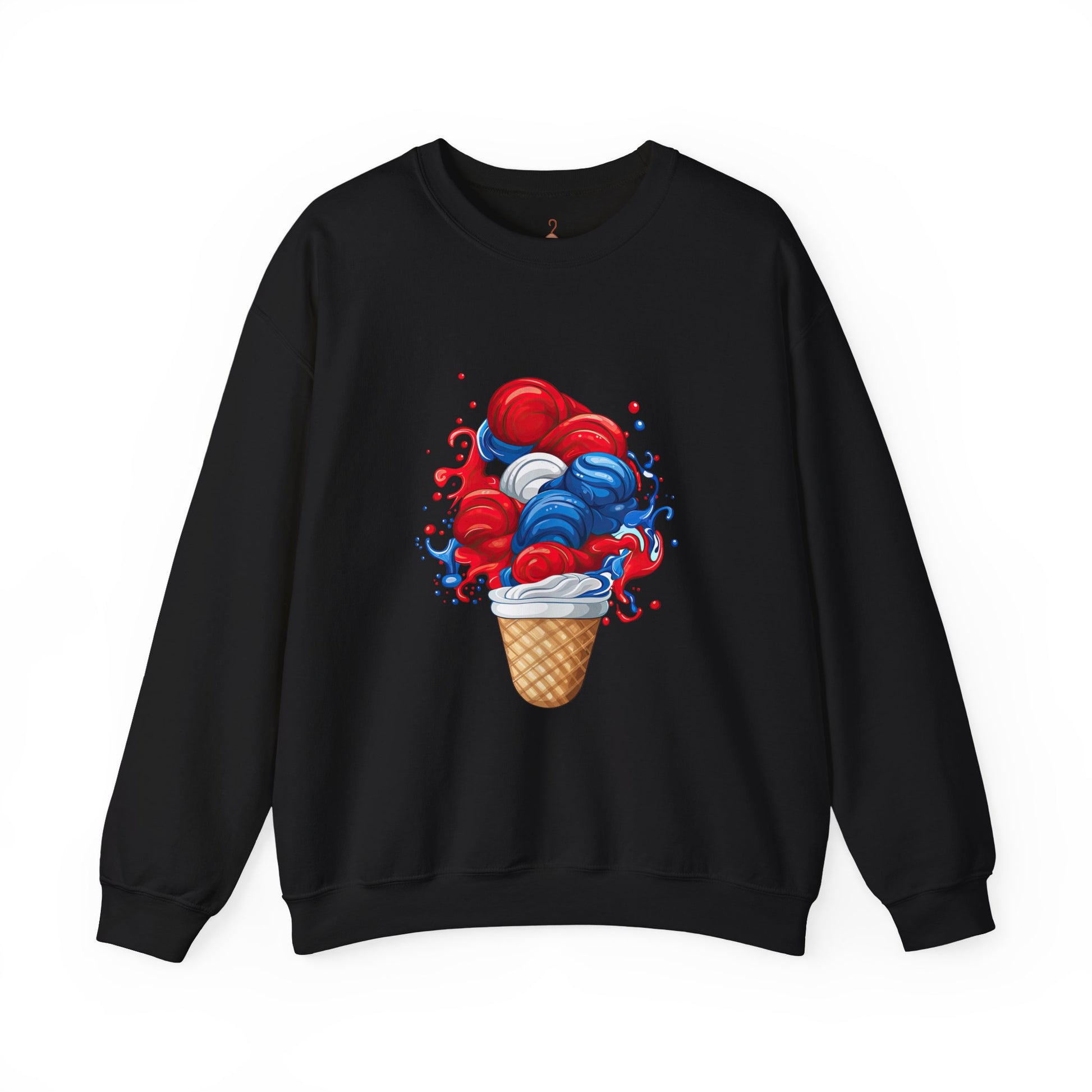 Ice Cream Crewneck Sweatshirt — Red White & Blue Swirl Cone Graphic