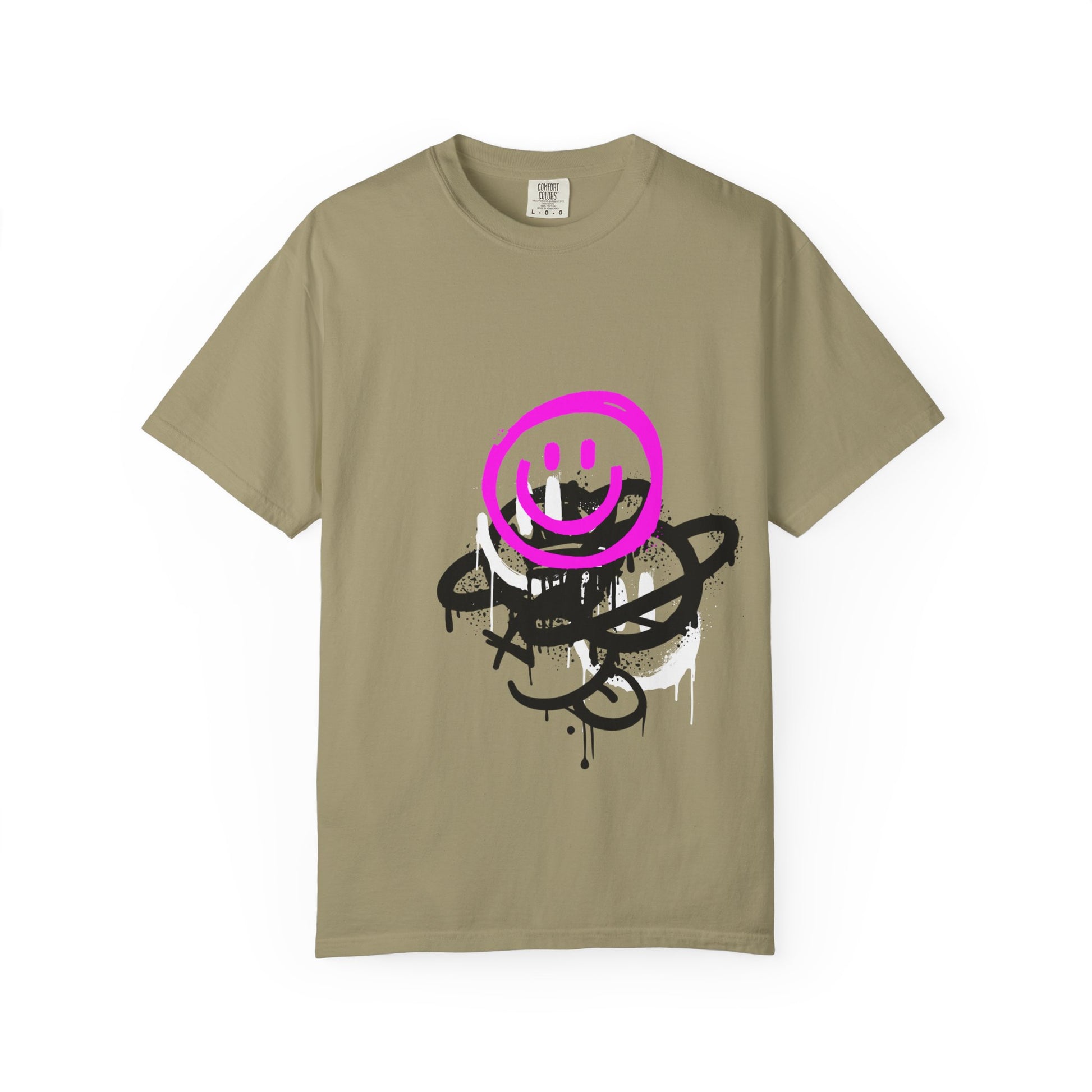 Smiley Graffiti T-Shirt — Neon Pink Drip Streetwear Tee