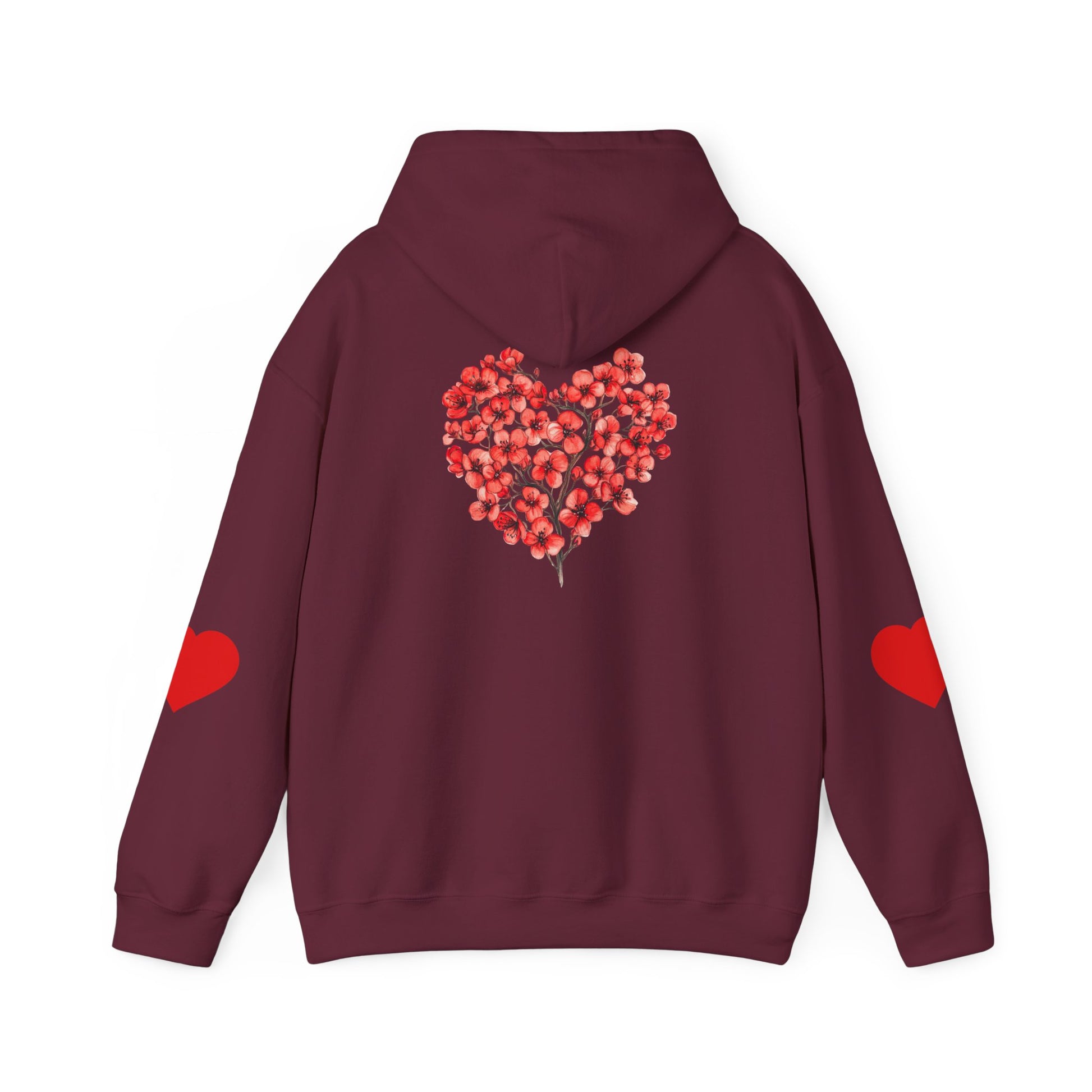 Heart Bouquet Hoodie — Floral Heart Pullover with Elbow Hearts