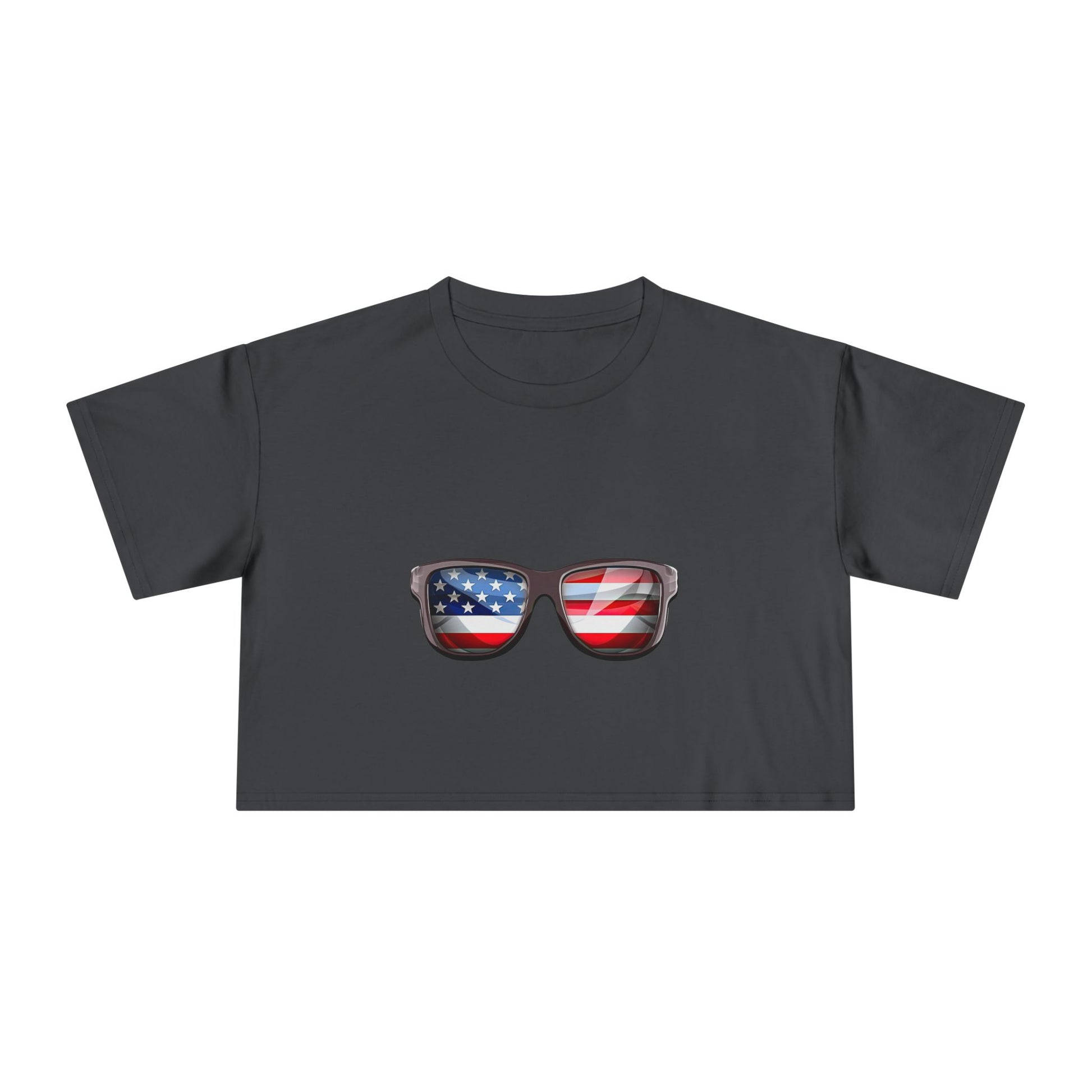 Patriotic Sunglasses Women's Crop Tee — American Flag Shades 4th of July Top