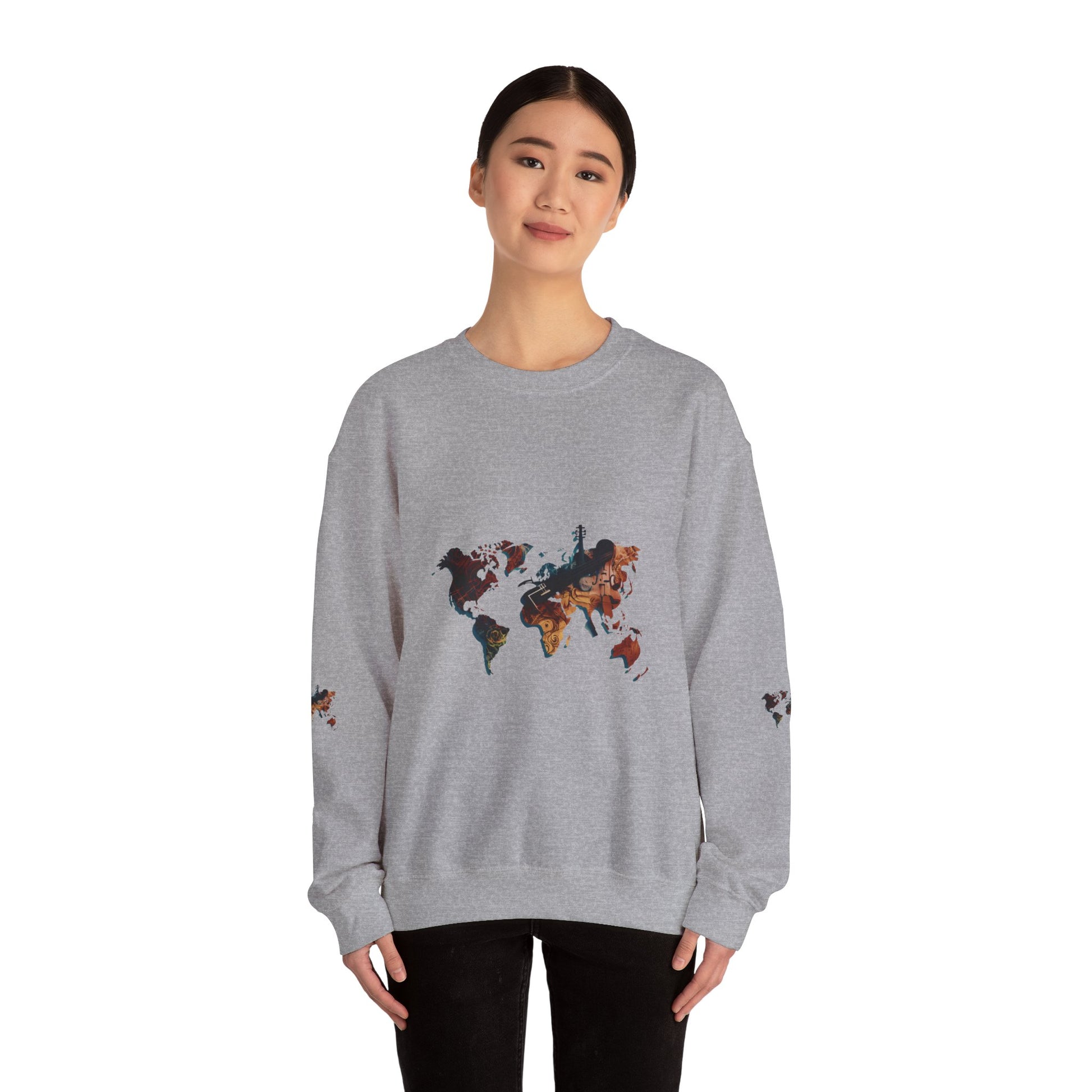 World Map Marble Crewneck Sweatshirt — Artistic Travel Map Pullover