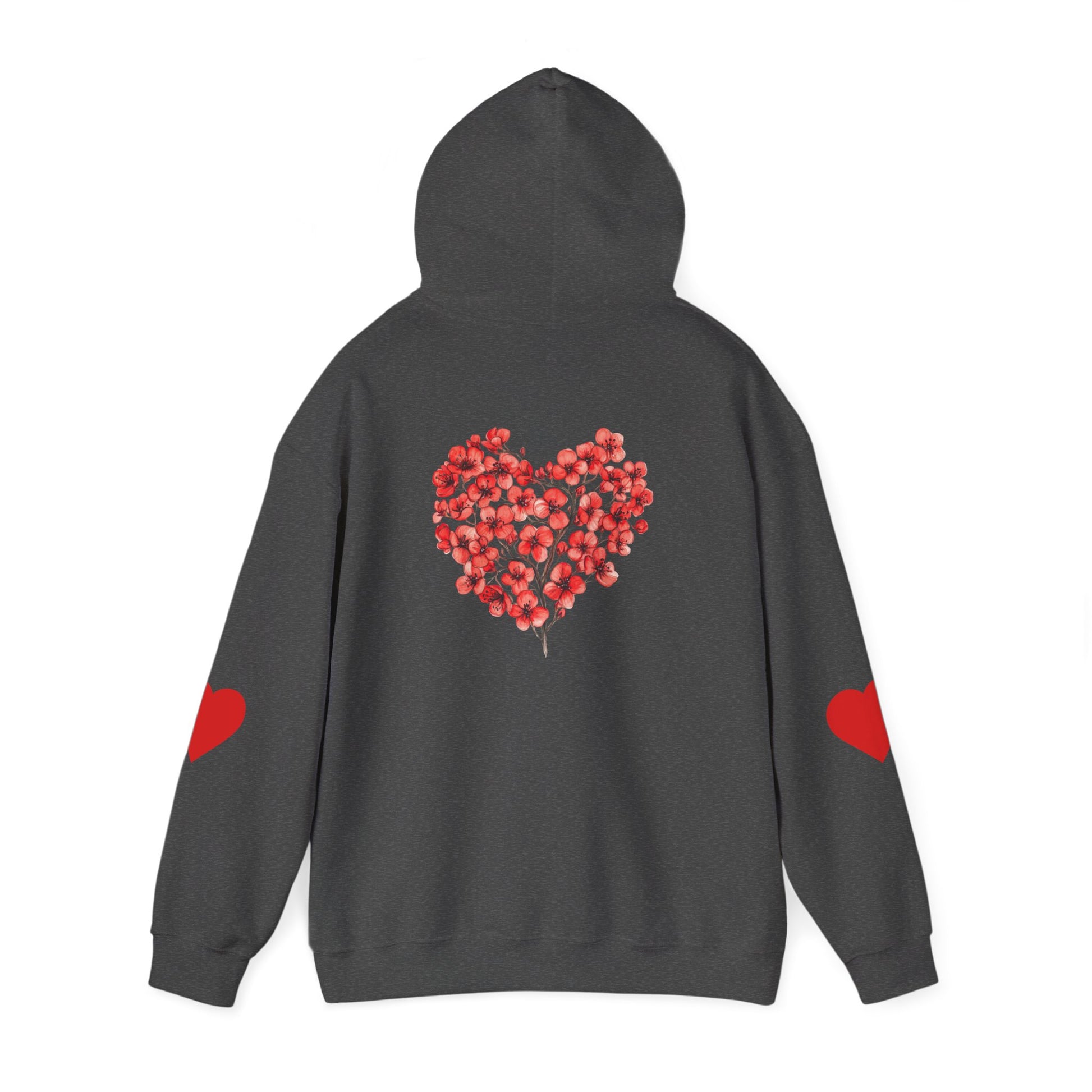 Heart Bouquet Hoodie — Floral Heart Pullover with Elbow Hearts