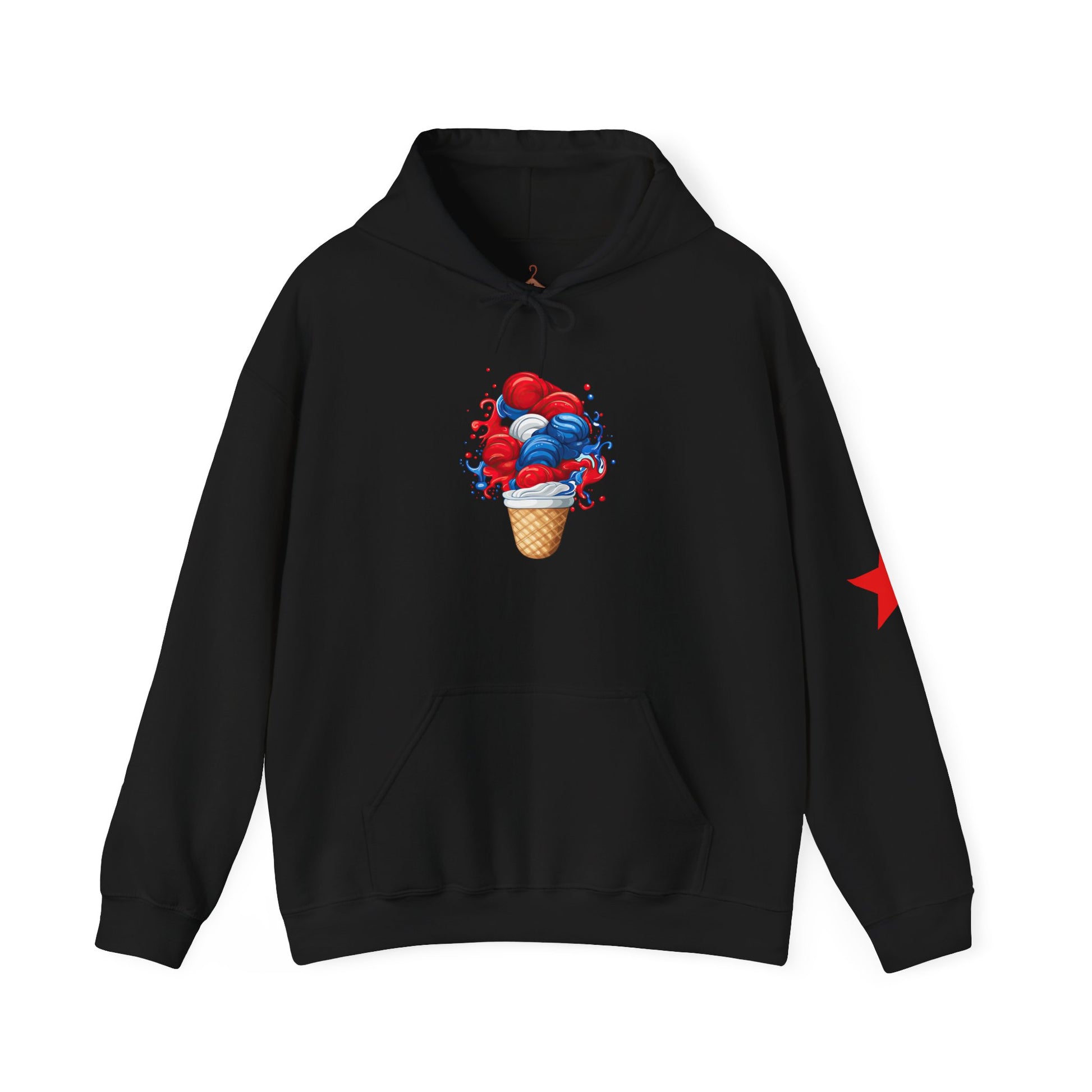 Ice Cream Cone Hoodie — Red, White & Blue Swirl Patriotic Ice Cream Graphic Hooded Sweatshirt