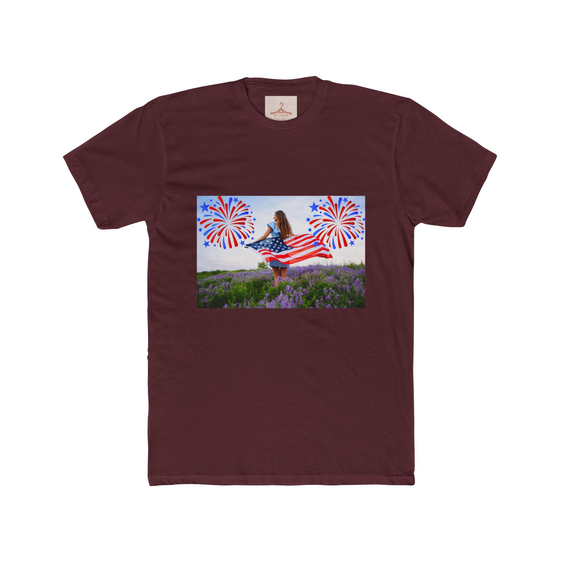 American Flag Fireworks Tee — Patriotic 4th of July Cotton Crew Shirt