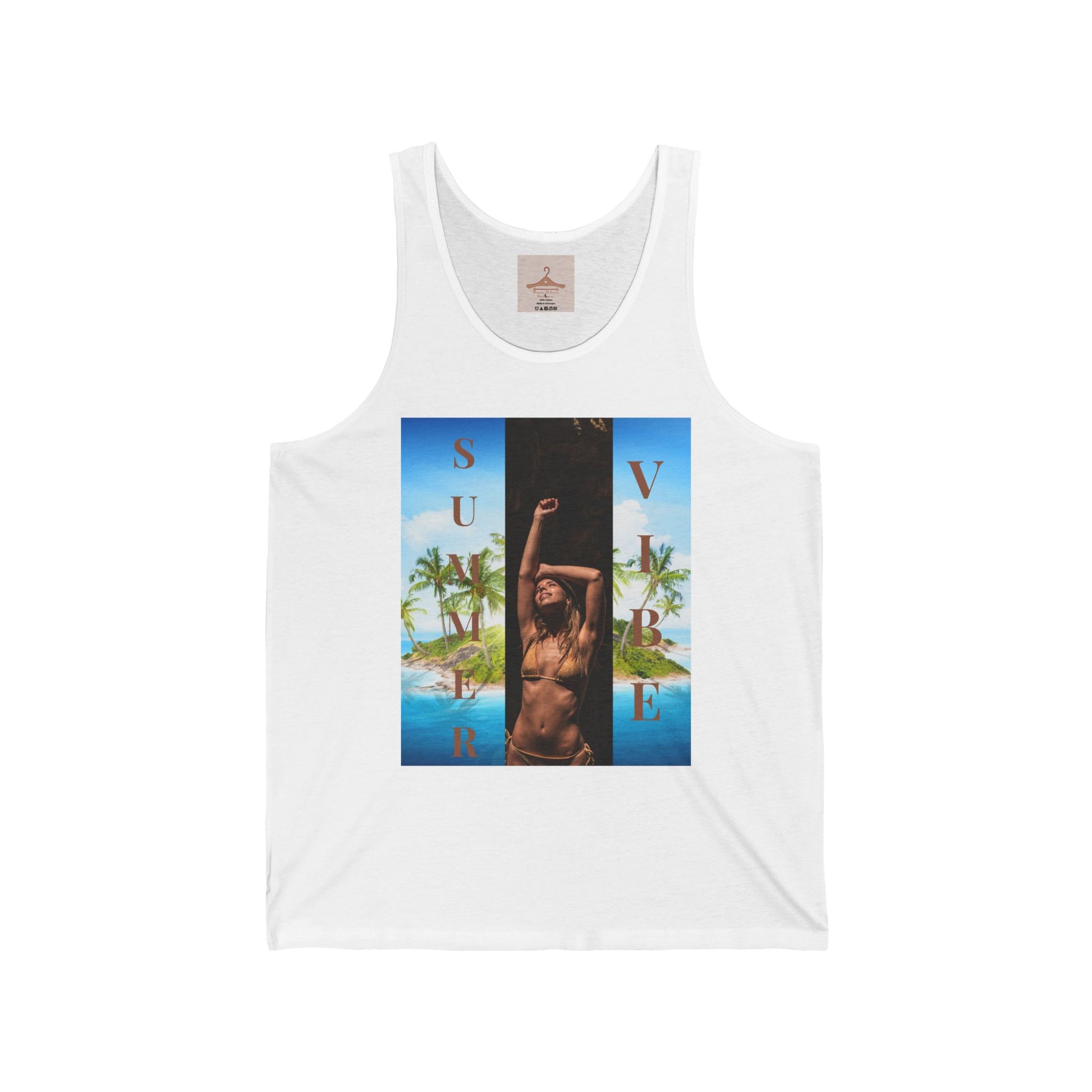 Summer Vibe Tank Top — Tropical Sunset Graphic Tank with 'SUMMER' Text