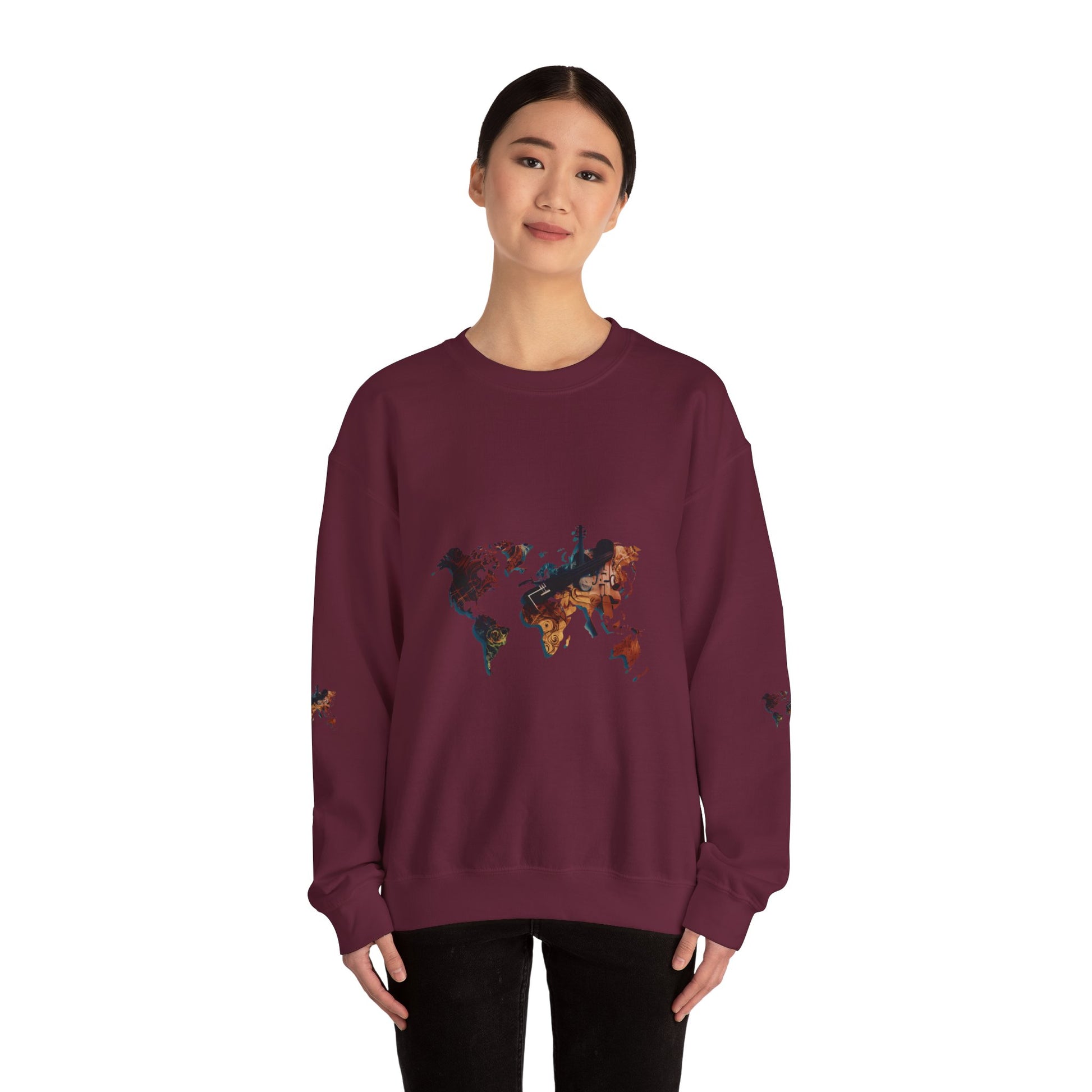 World Map Marble Crewneck Sweatshirt — Artistic Travel Map Pullover