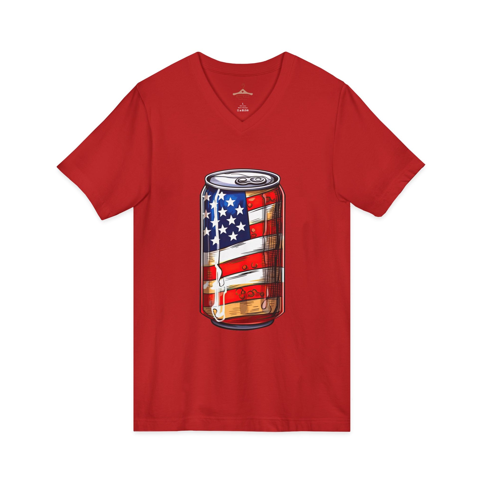 Patriotic Soda Can V-Neck Tee — American Flag Drink Can Graphic Tee