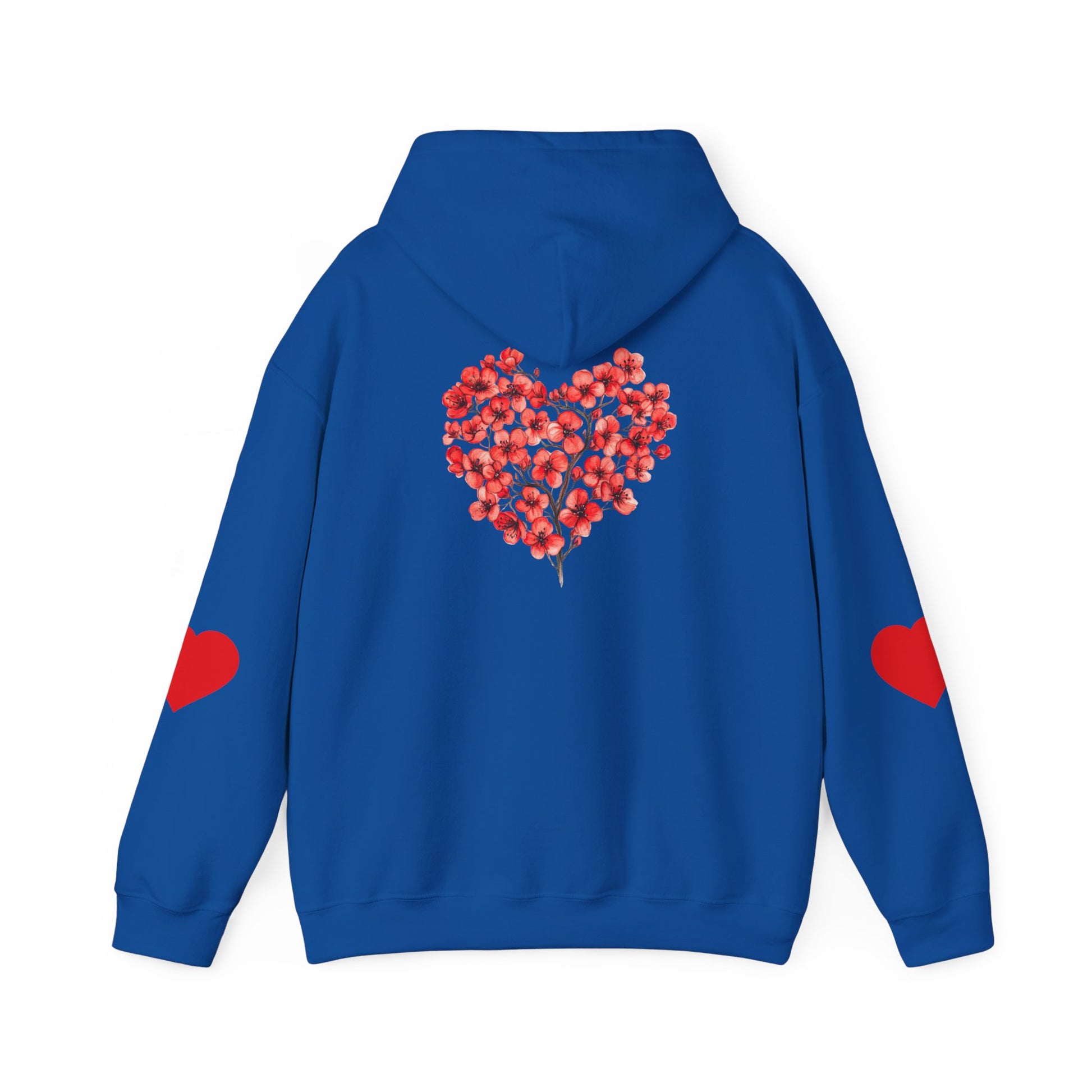 Heart Bouquet Hoodie — Floral Heart Pullover with Elbow Hearts