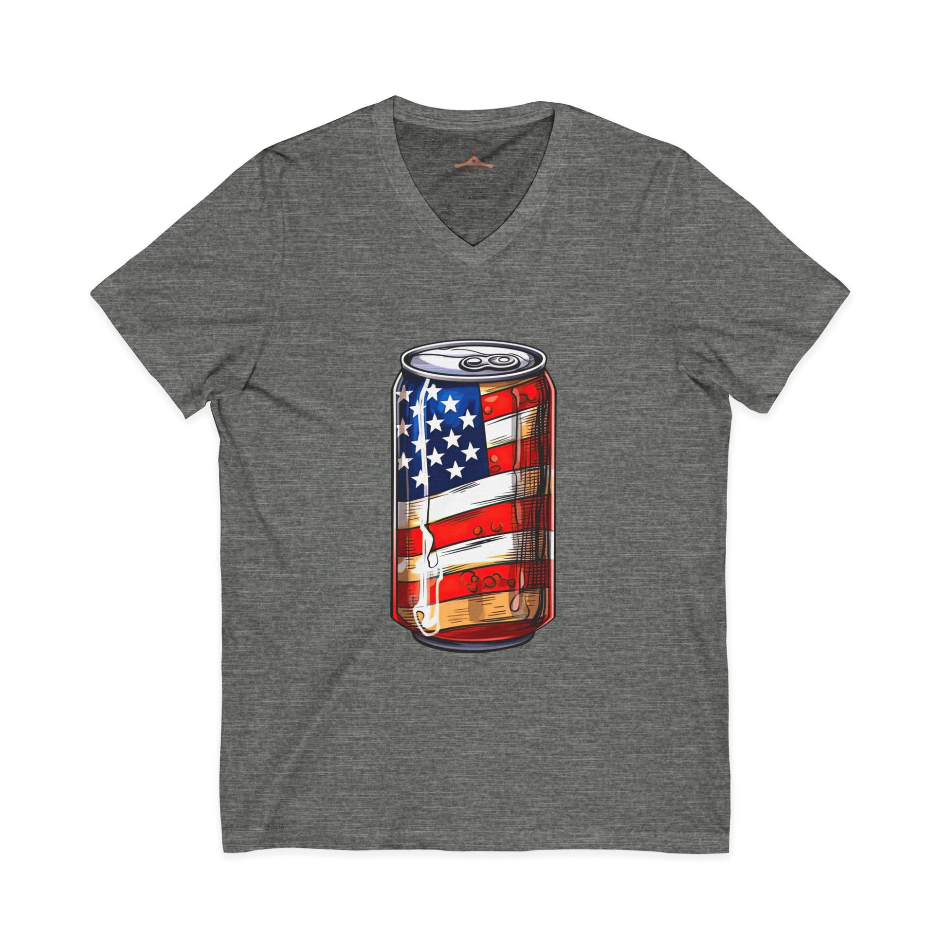Patriotic Soda Can V-Neck Tee — American Flag Drink Can Graphic Tee