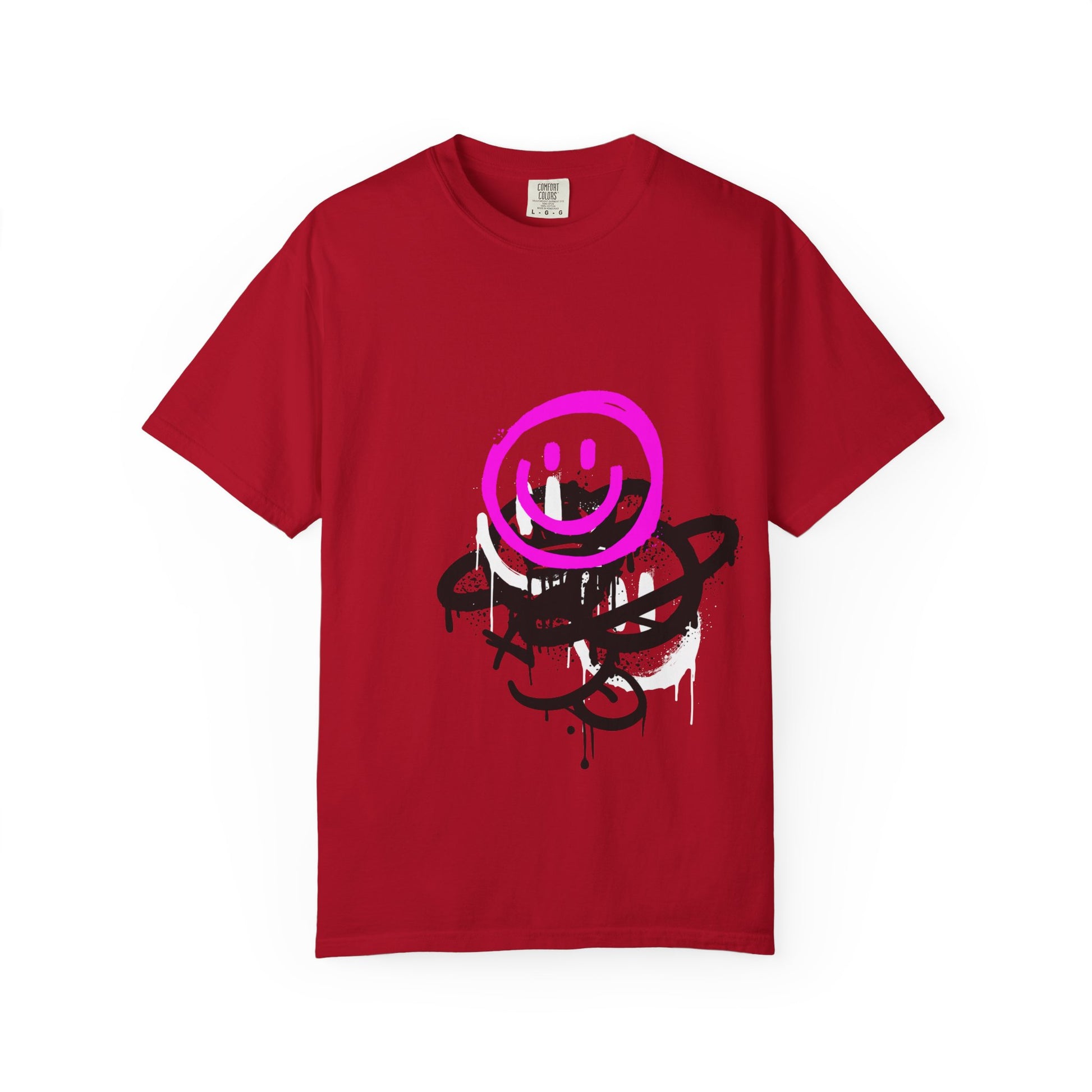 Smiley Graffiti T-Shirt — Neon Pink Drip Streetwear Tee