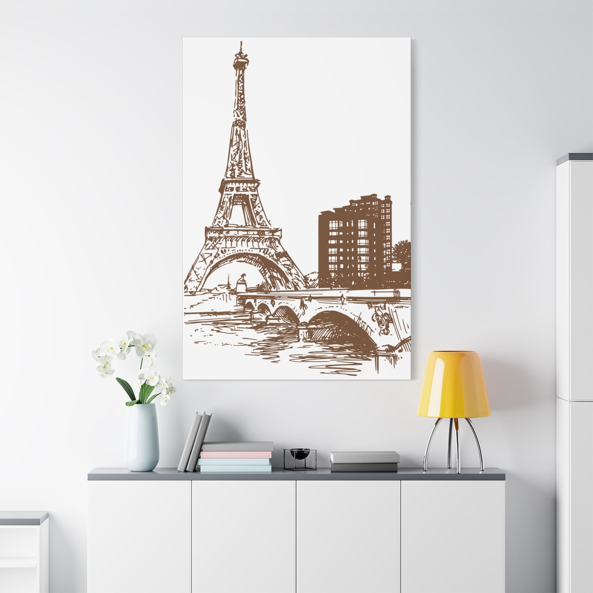 Parisian Dreams Canvas Print, Eiffel Tower Wall Art, Brown Sketch Decor
