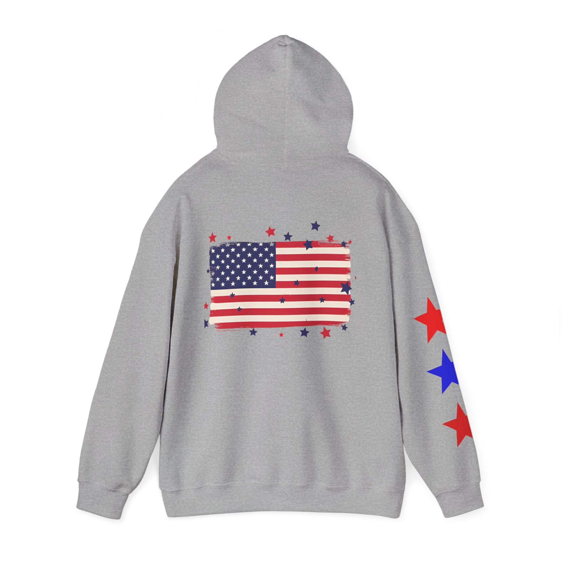 Patriotic Hooded Sweatshirt with Flag and Stars