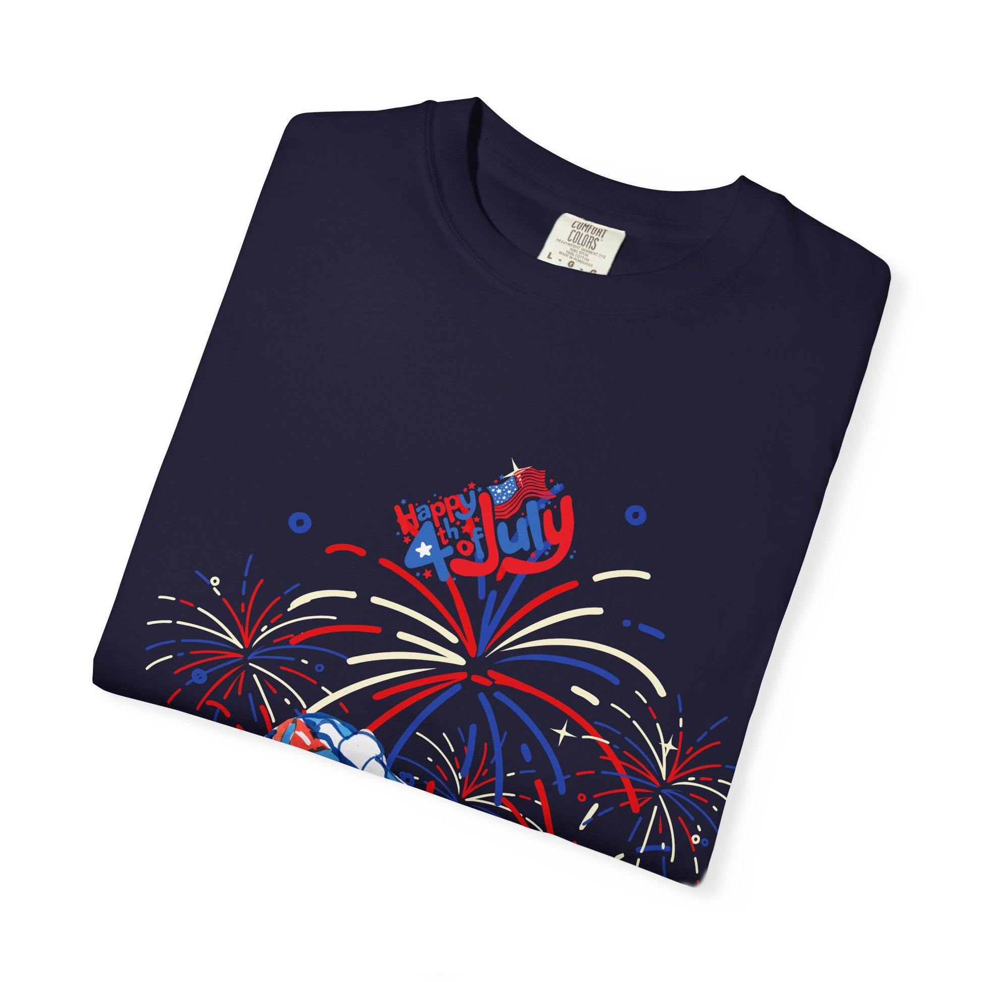 T-Shirt — Fourth of July Party Graphic Tee (Fireworks, Cupcake & Drinks)
