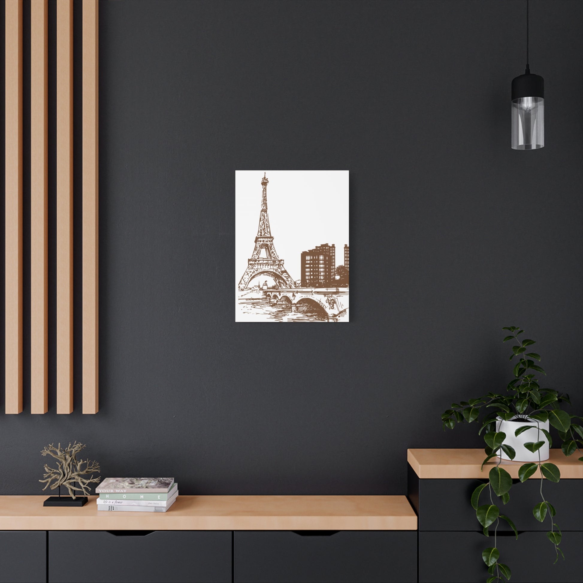 Parisian Dreams Canvas Print, Eiffel Tower Wall Art, Brown Sketch Decor