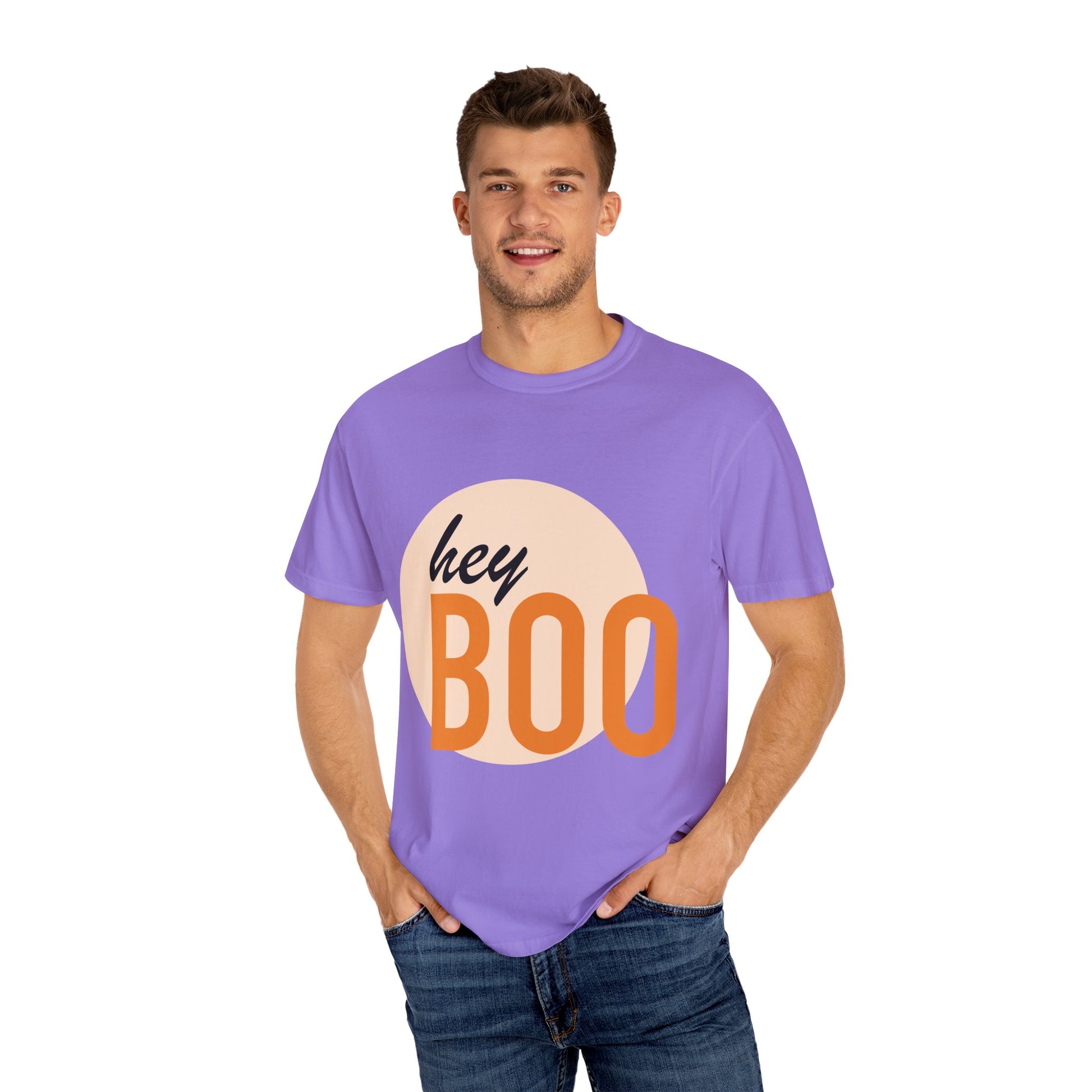 Hey Boo Unisex Garment-Dyed Trendy Graphic Tee