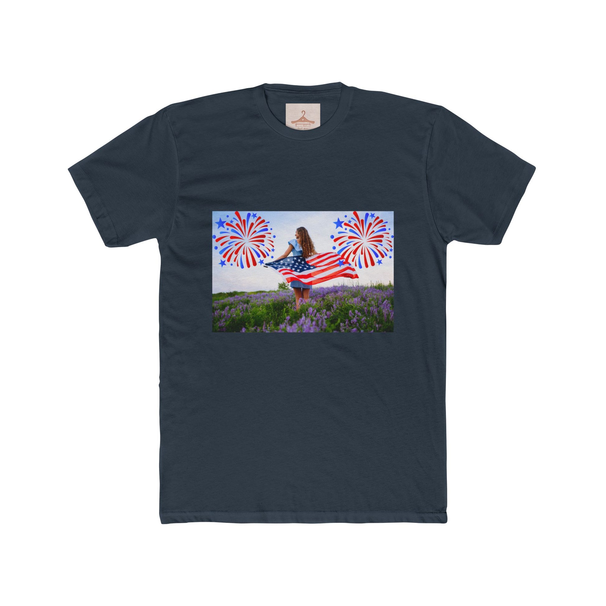 American Flag Fireworks Tee — Patriotic 4th of July Cotton Crew Shirt